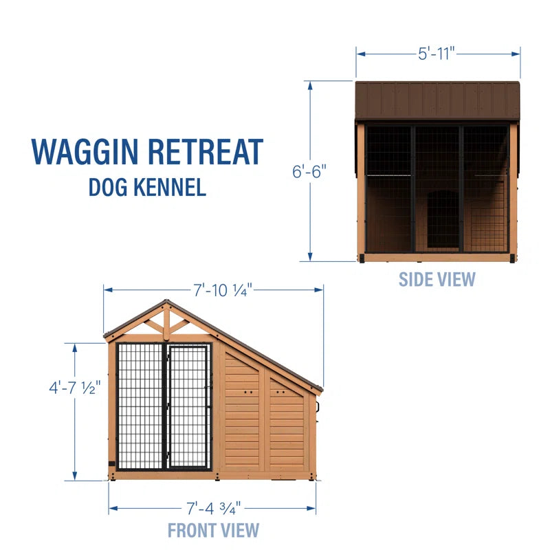 Waggin' Retreat Cedar Wood Outdoor Dog Kennel with Galvanized Steel Roof and Easy-Access Feeding Door