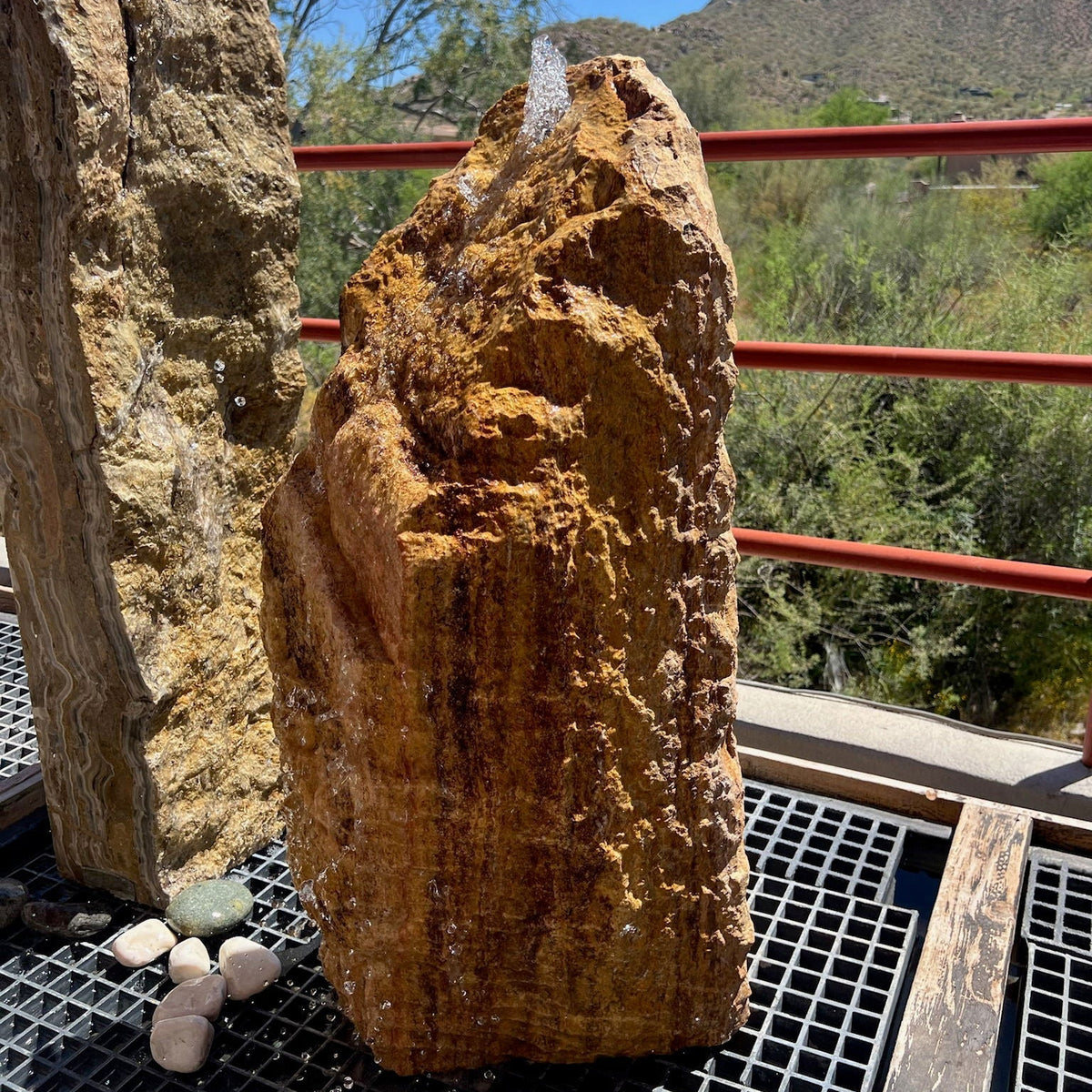 Rare Earth Gallery Red & Carmel Travertine Onyx Fountain