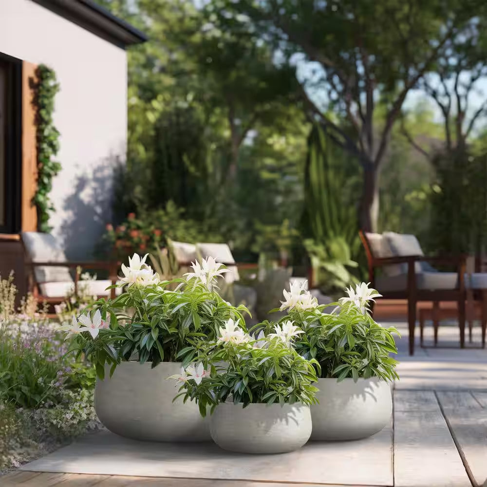 11.4In.,15In.,19In. Dia Light Gray Extra Large Tall round Concrete Plant Pot/Planter for Indoor and Outdoor(Set of 3)