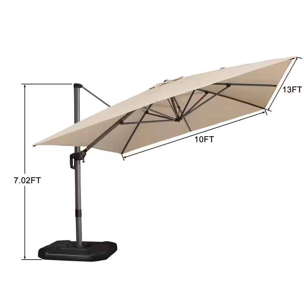 10 Ft. X 13 Ft. Aluminum Uv-Resistant Outdoor Cantilever Offset 360° Rotation Patio Umbrella with Base, Beige