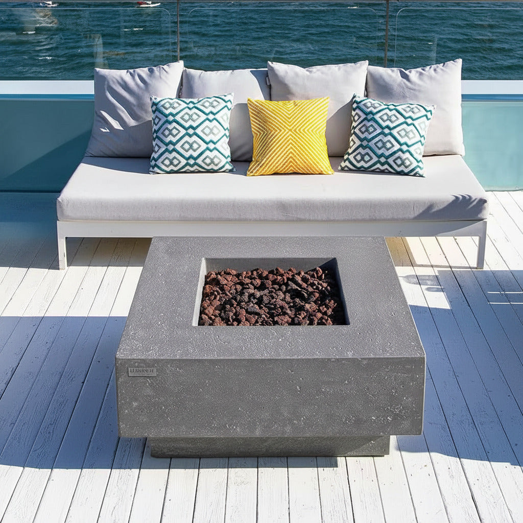 Manhattan Outdoor Fire Pit 36 In. X 36 In. Square Concrete Propane Fire Table with Lava Rocks and Cover