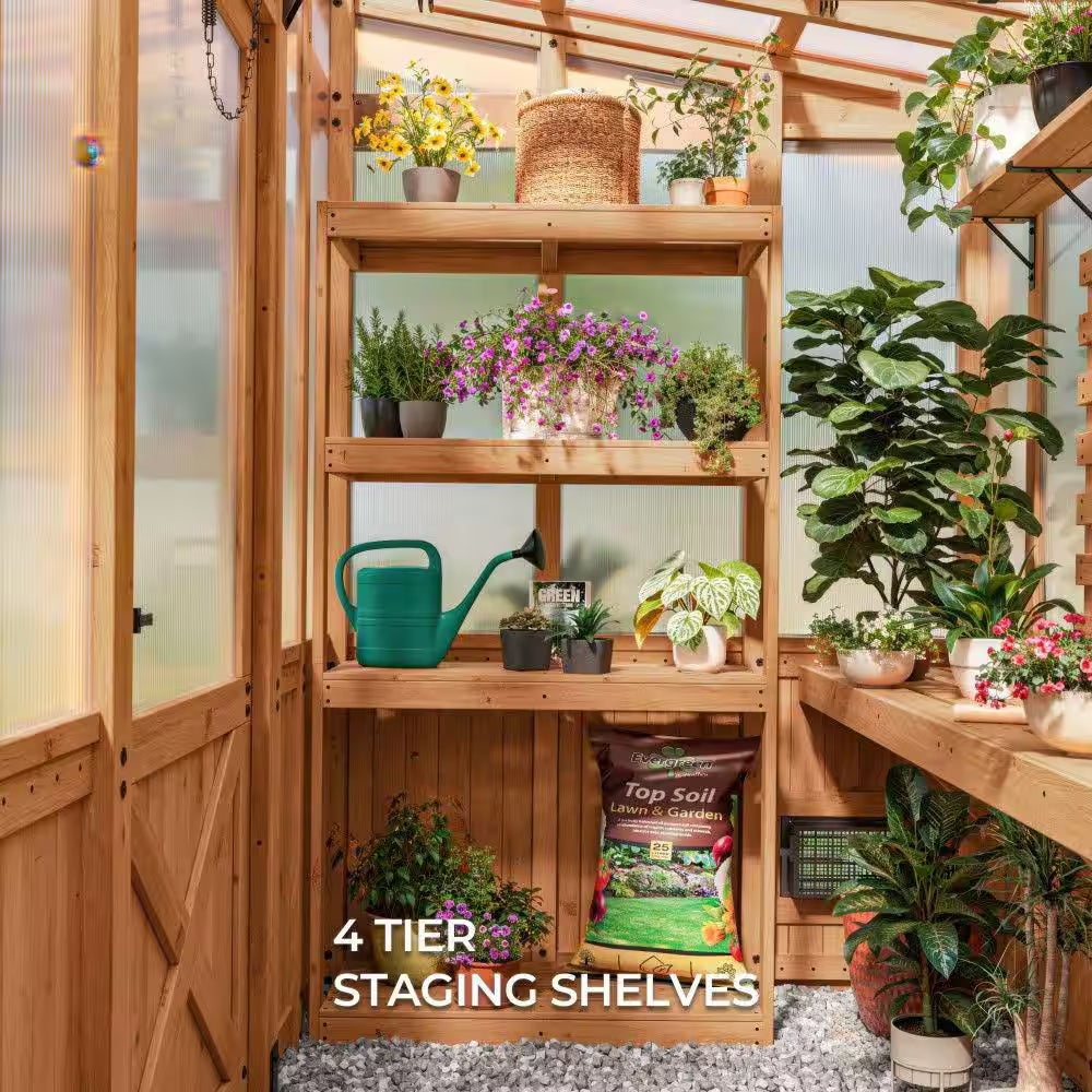 Poppy 9 Ft. W X 6 Ft. D X 8 Ft. H Cedar Wood and Polycarbonate Light Brown Walk-In Outdoor Greenhouse Kit W/ Powerport