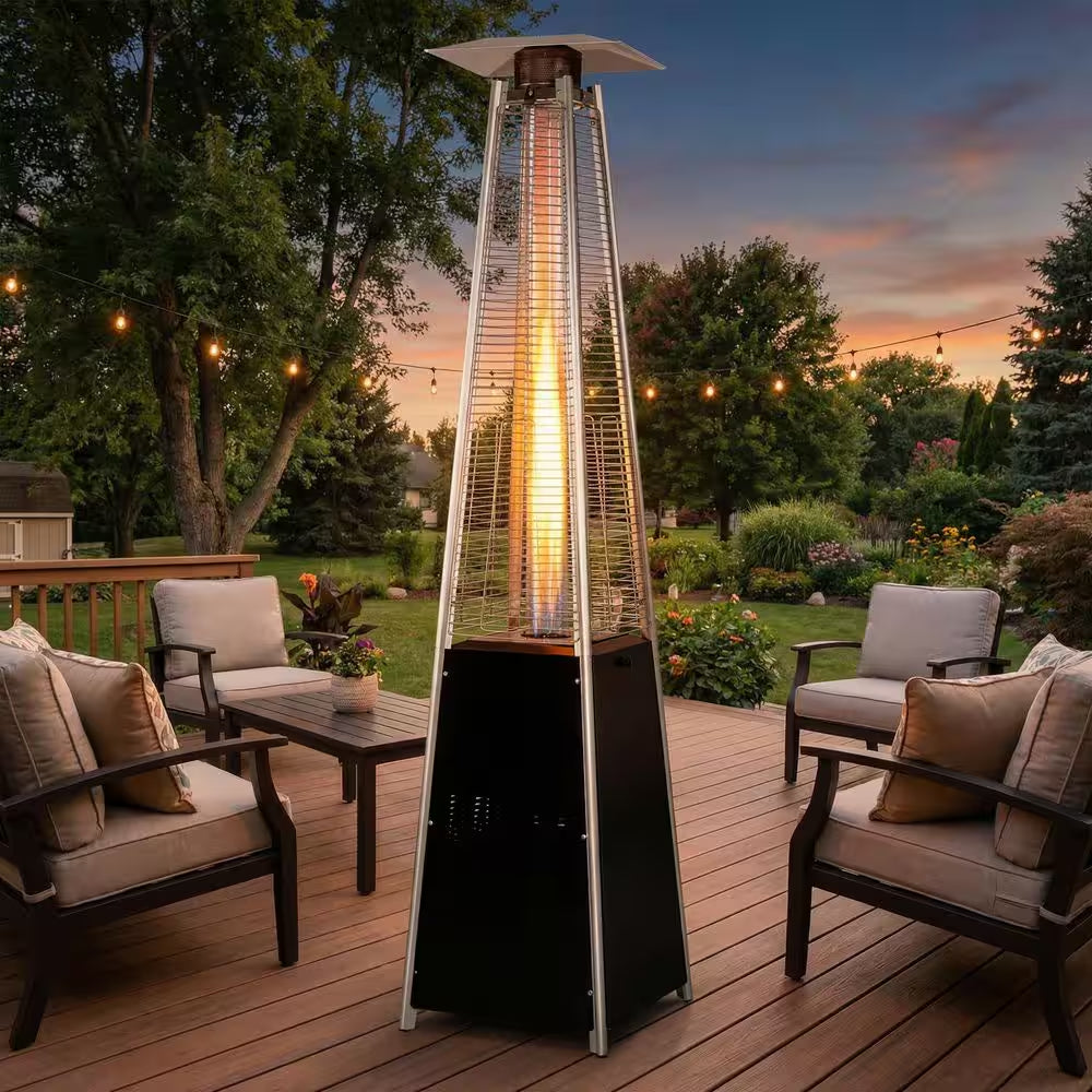 48,000 BTU Pyramid Standing Patio Heater Propane Heater for Outdoor Use with Wheels Ideal for Backyard Balcony 6-8