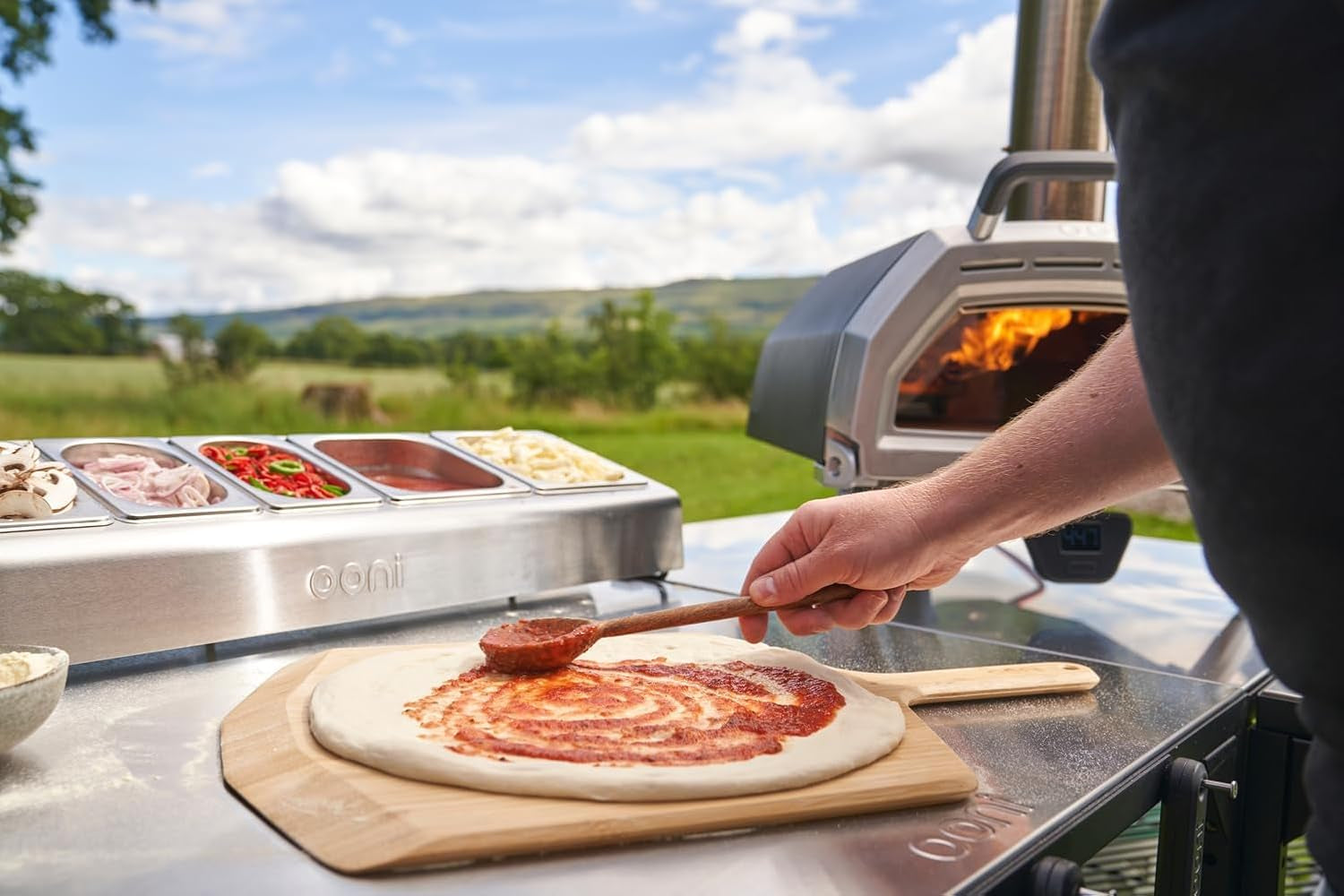 Ooni Large Modular Outdoor Table - 31X31X35 Inch Stainless Steel Pizza Oven Stand, Barbecue Cart, Outdoor Pizza Station