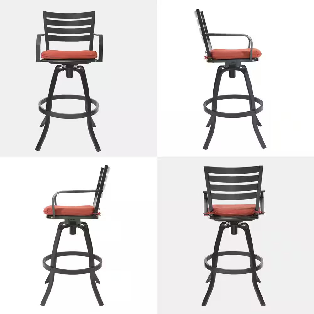Swivel Cast Aluminum Outdoor Bar Stool with Sunbrella Red Cushion (2-Pack)