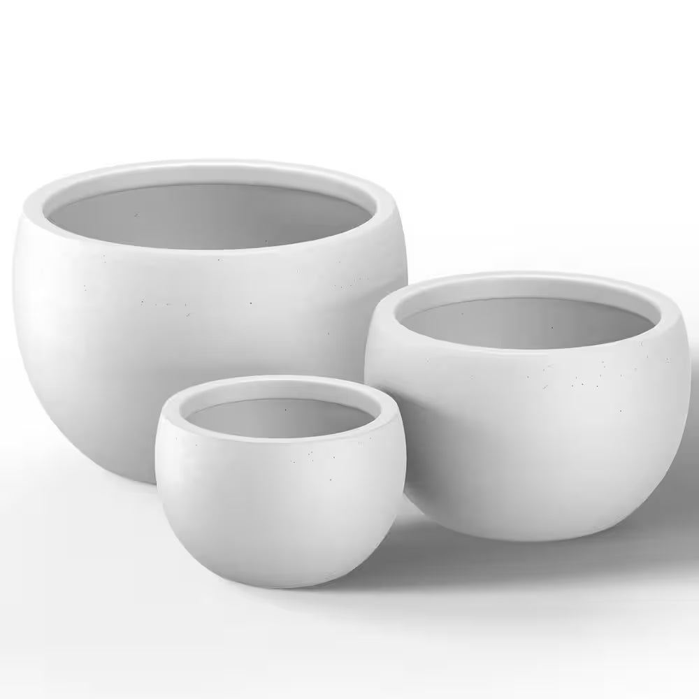 11.5In., 15In., 19In. Dia Crisp White Extra Large Tall round Concrete Plant Pot/Planter for Indoor & Outdoor Set of 3