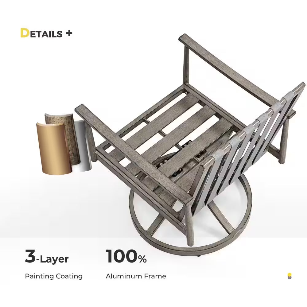 Sunset Retreat Aluminum Outdoor Patio Dining Swivel Chairs with Light Gray Cushions (2-Pack)