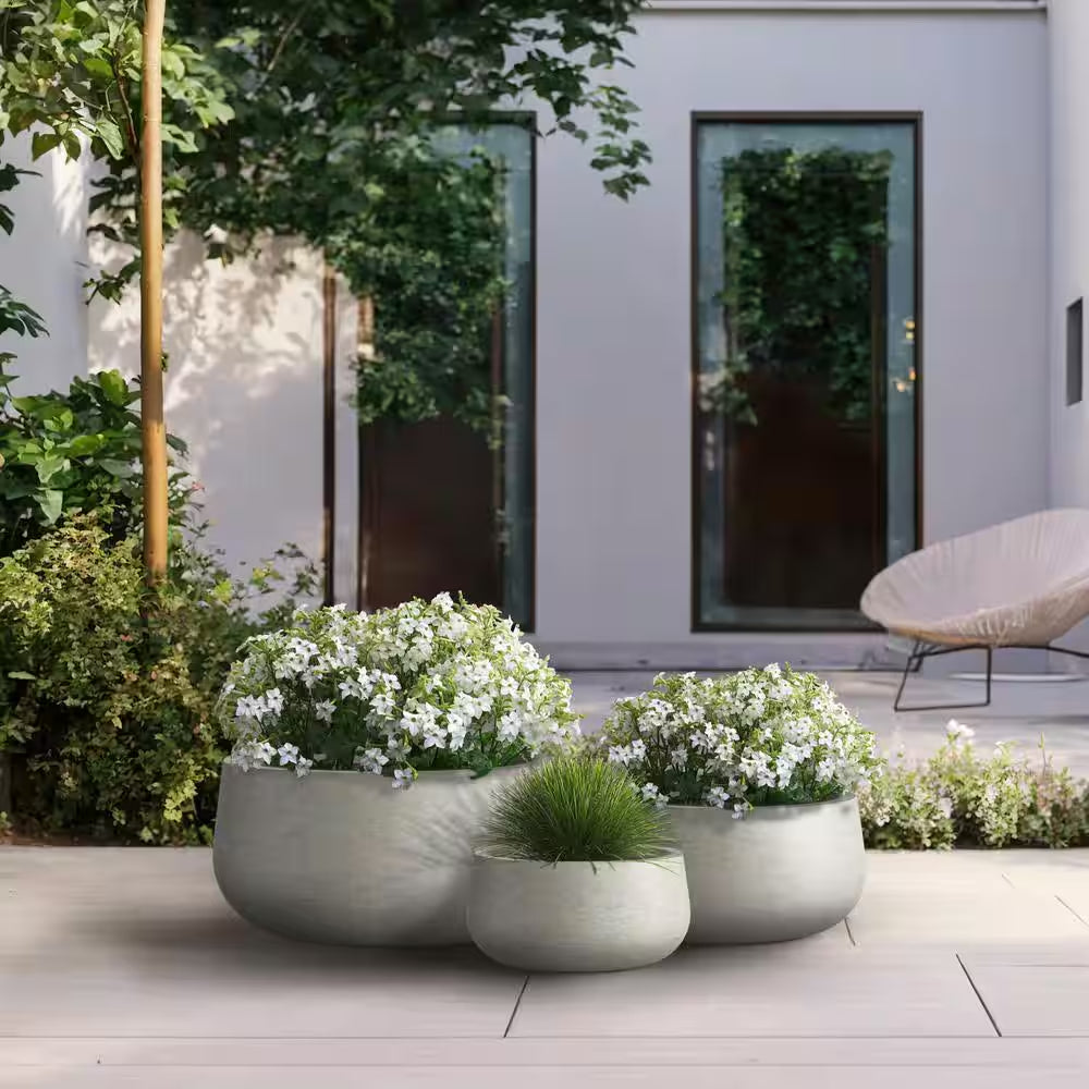 11.4In.,15In.,19In. Dia Light Gray Extra Large Tall round Concrete Plant Pot/Planter for Indoor and Outdoor(Set of 3)