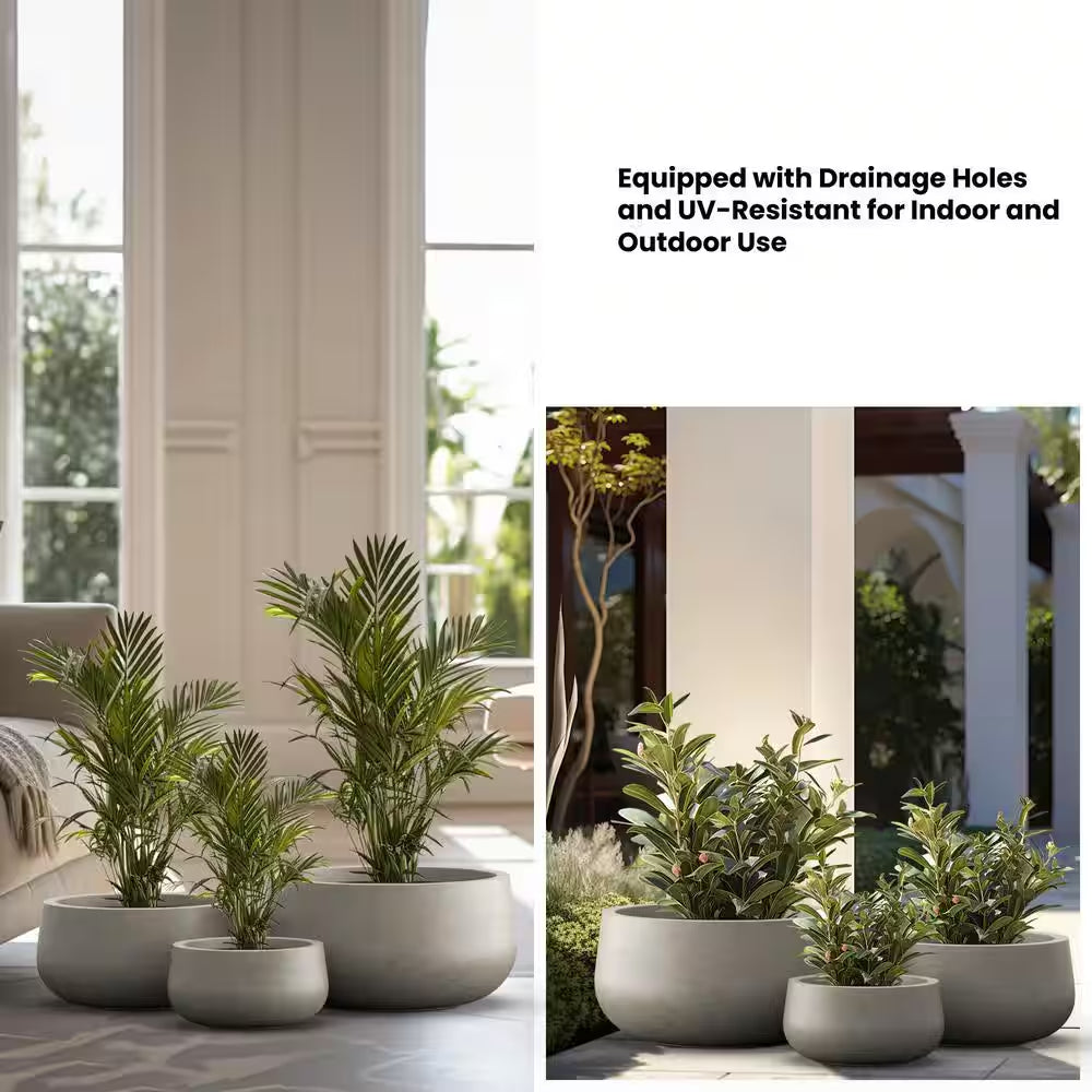 11.4In.,15In.,19In. Dia Light Gray Extra Large Tall round Concrete Plant Pot/Planter for Indoor and Outdoor(Set of 3)