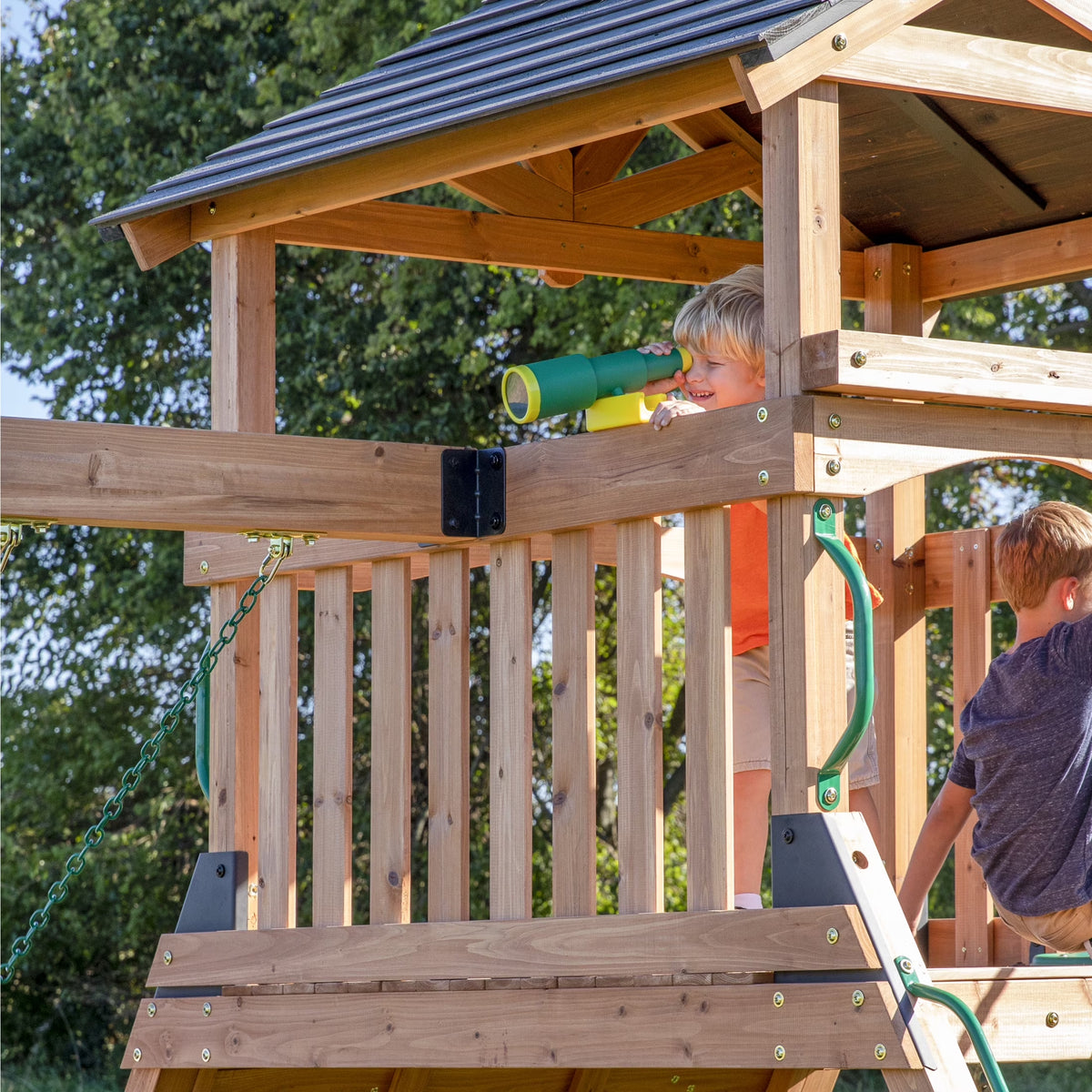 Endeavor Cedar Wood Swing Set, Slide, Play Deck, Rock Wall, Rope Ladder