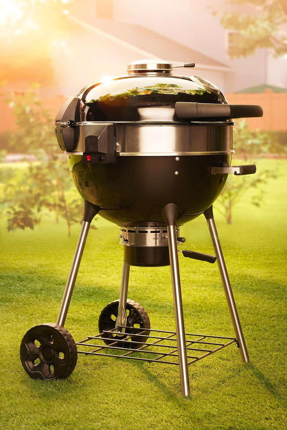 PRO22 Professional Charcoal Kettle Grill, Black, Porcelain-Enameled Lid and Bowl, Chrome-Plated Cooking Grid