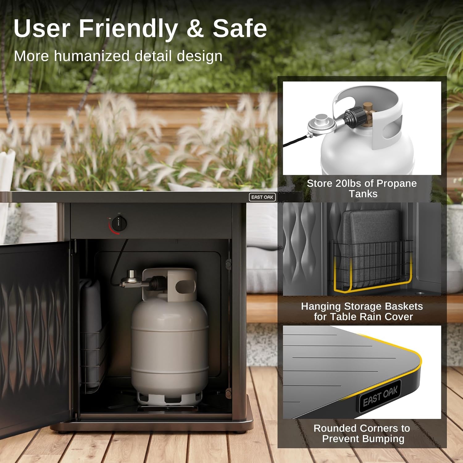 28'' Steel Propane Fire Pit Table, 50,000 BTU CSA Certified Fire Table with Magnetic Lid, Steel Gas Firepit for Outdoor and Garden, Cover-Storage Basket and Lava Rock , Chocolate Coffee