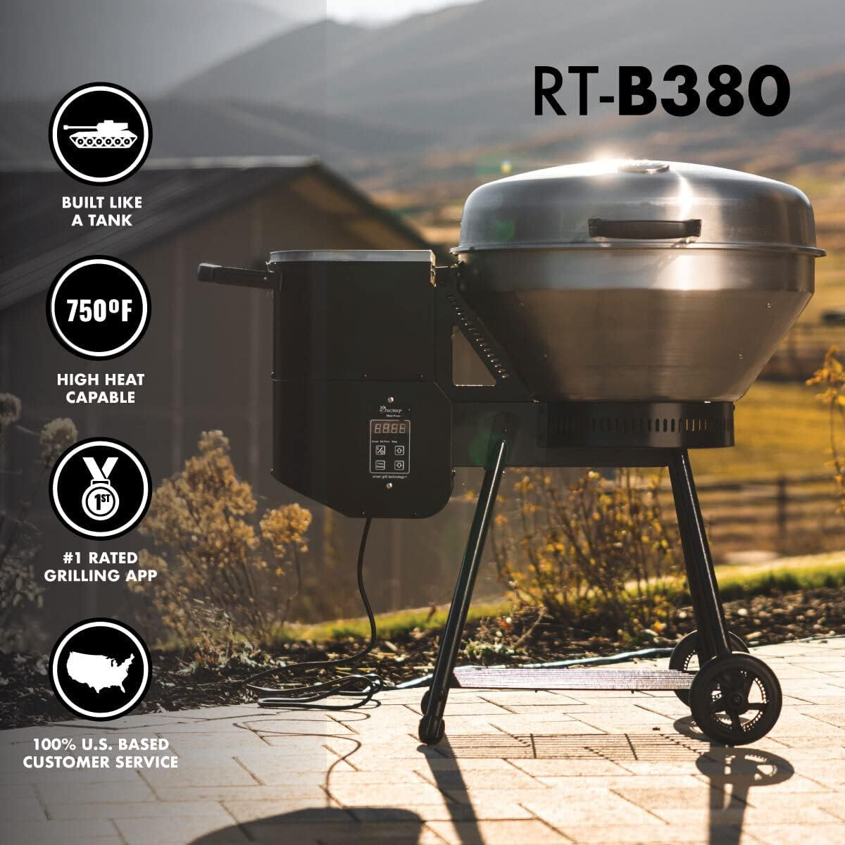 Pellet Grill RT-B380 Bullseye, BBQ, Outdoor, and Electric Pellet Smoker Grill, Electric Smokers, Uses 100% Wood Pellets for Ribs, Brisket, Chicken, Sear, Smoke