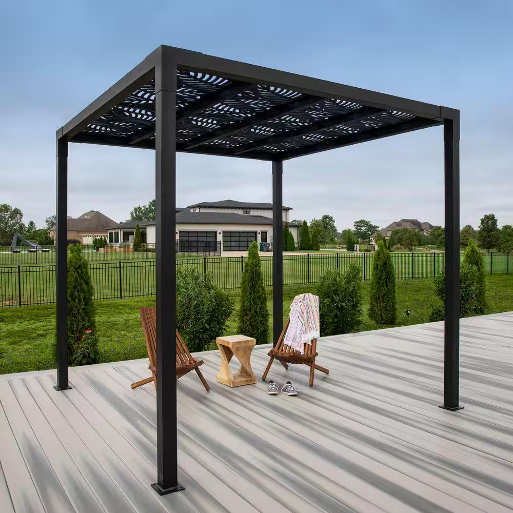 Barrette Outdoor Living 8' x 8' Matte Black Aluminum Pergola – Modern Outdoor Shade Structure