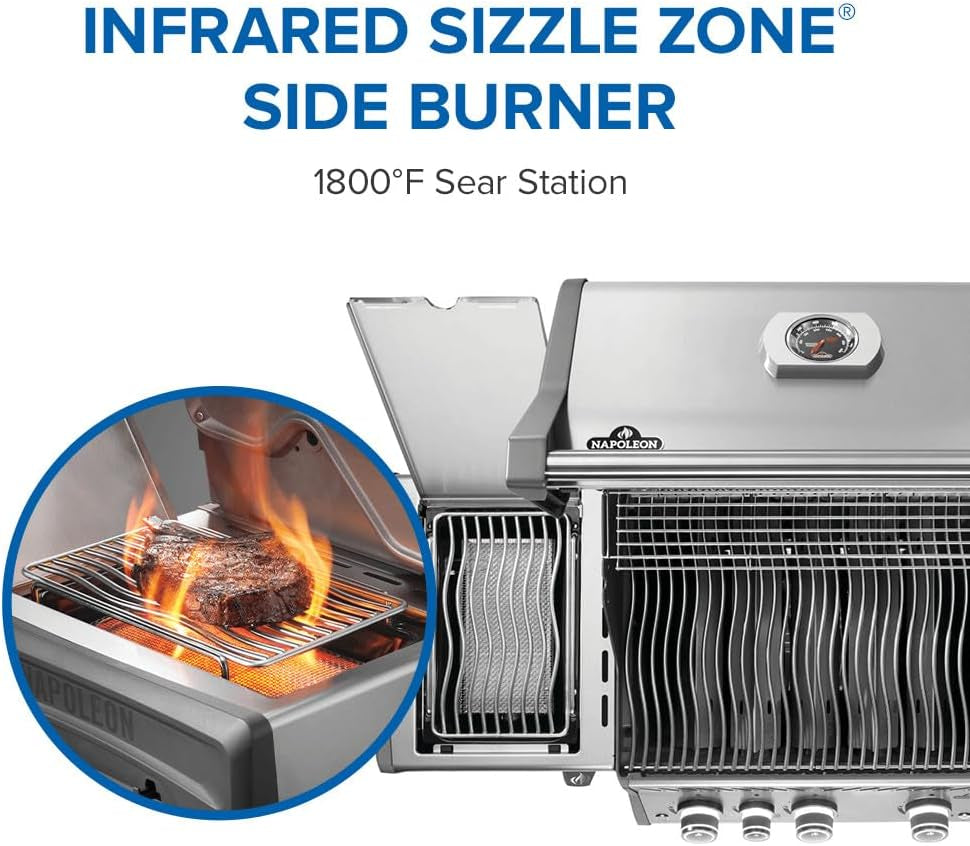 Rogue PRO 425 Propane Gas Grill with Infrared Side Burner, Stainless Steel, Durable 4-Burner BBQ