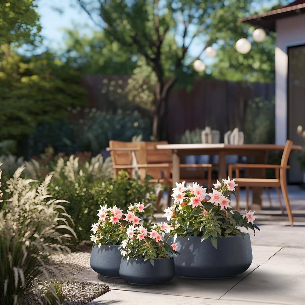 20.5In., 15.5In., 11.5In. Dia Granite Gray Large Tall round Concrete Plant Pot / Planter for Indoor & Outdoor Set of 3