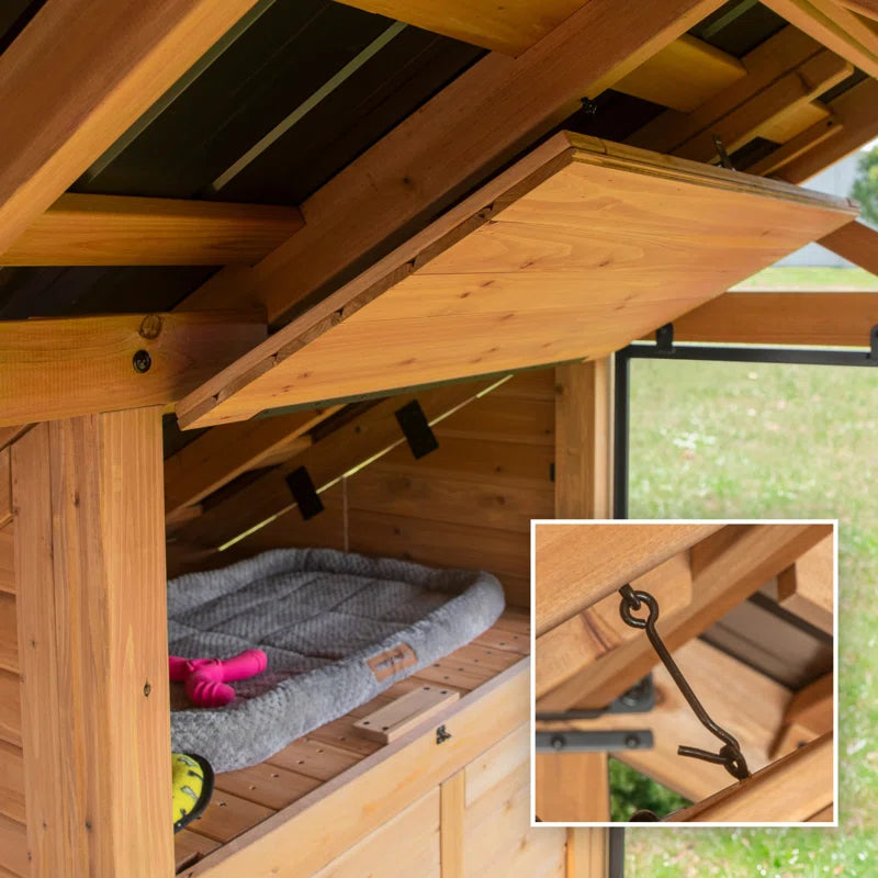 Waggin' Retreat Cedar Wood Outdoor Dog Kennel with Galvanized Steel Roof and Easy-Access Feeding Door