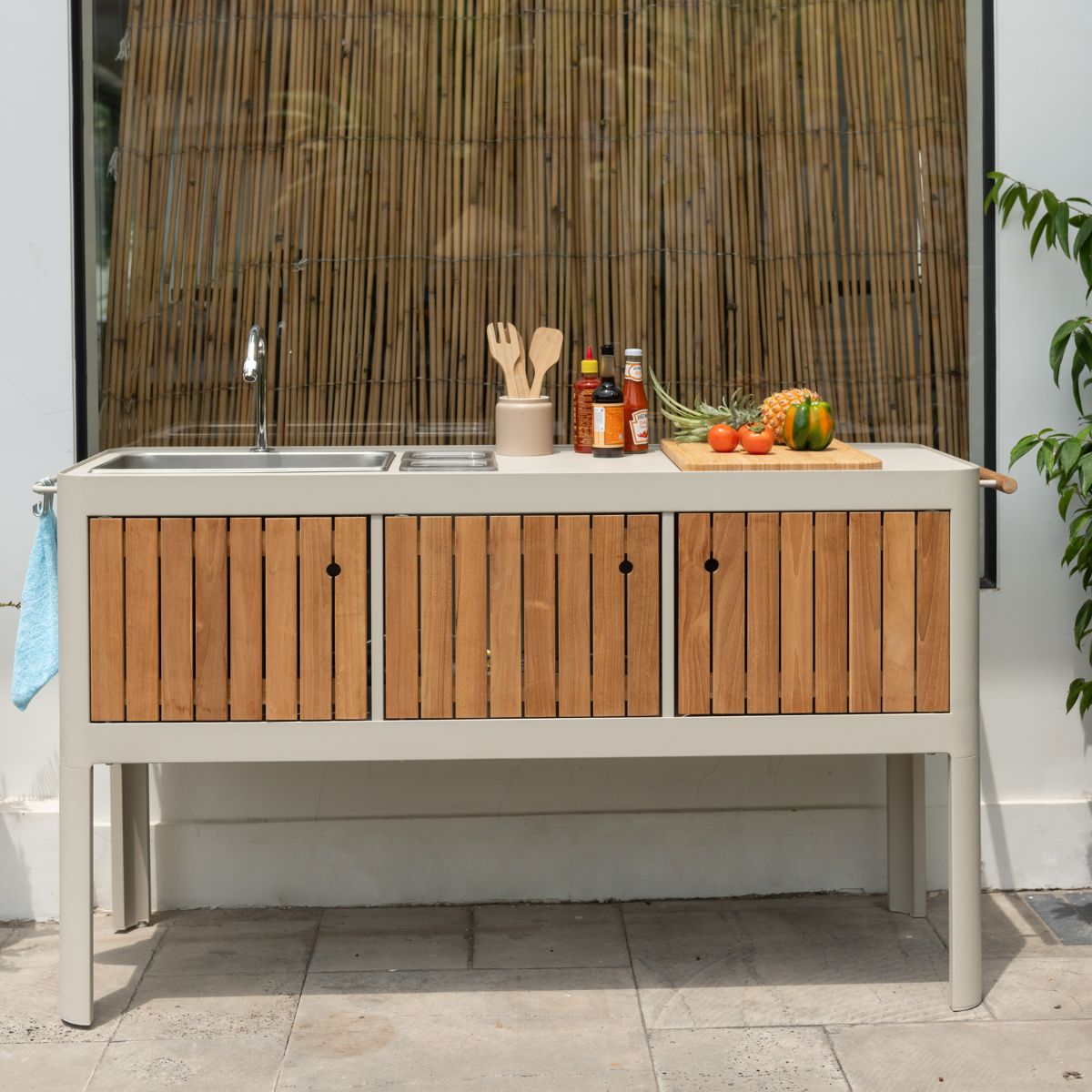 LifestyleGarden Portals Light Outdoor Kitchen with FSC Teak & Stainless Steel Sink