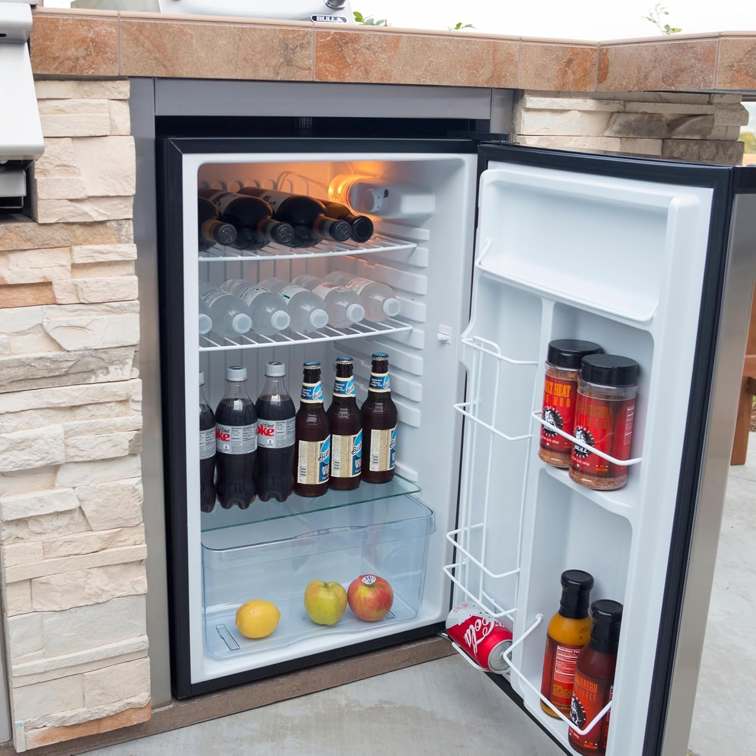 Contemporary Refrigerator – 4.5 Cu. Ft. Compact Stainless Steel Outdoor Fridge with Reversible Door and Full Temperature Control