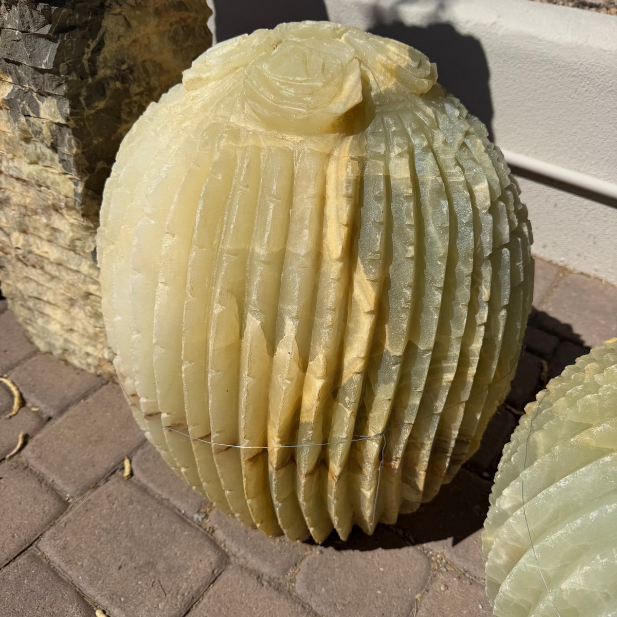 Rare Earth Gallery Green Talan Onyx Barrel Cactus Sculpture Fountain
