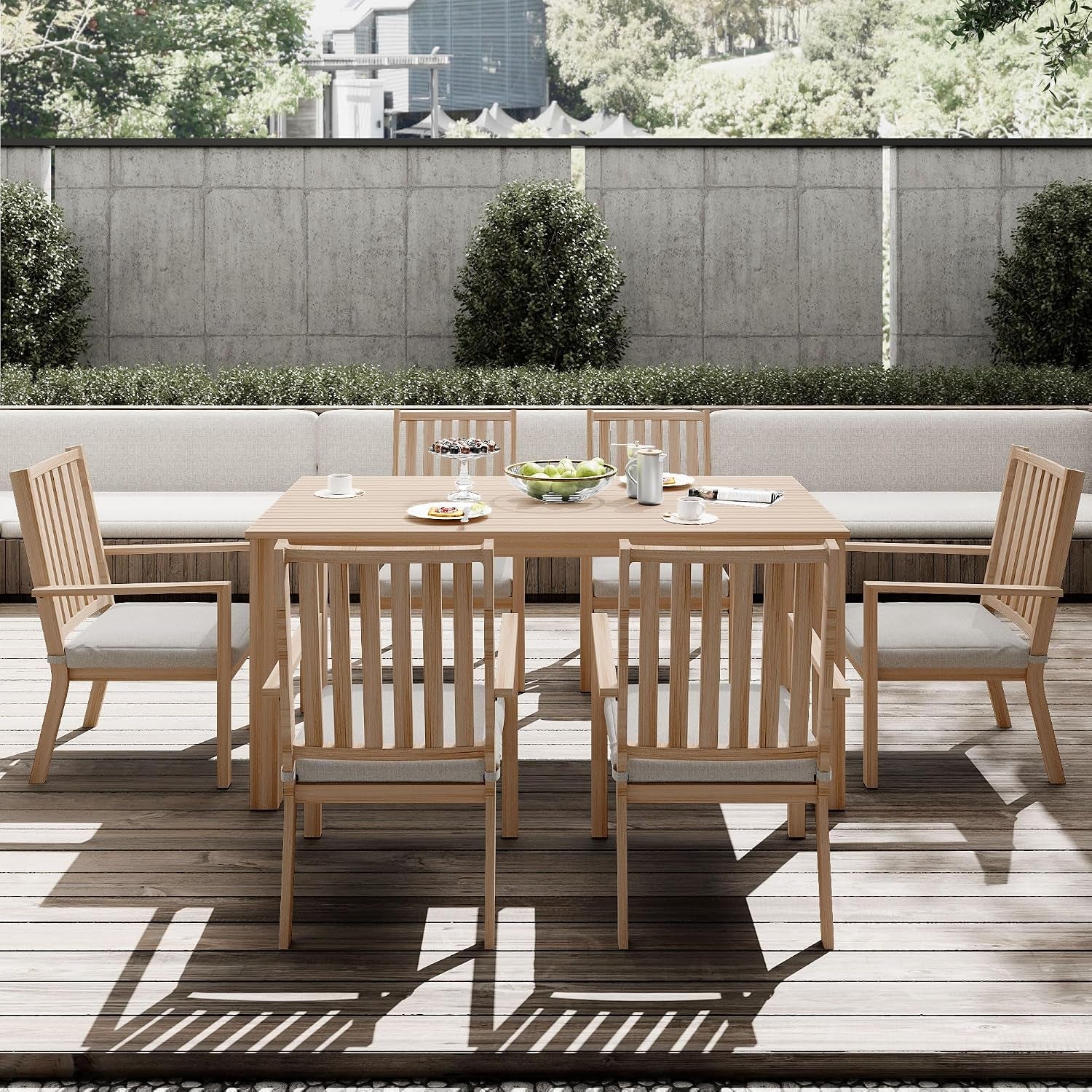 Aluminum 7 Pieces Patio Dining Sets, Outdoor Dining Table with 6 Chairs, Outdoor Patio Dining Furniture Set with Removable Cushion for Lawn, Garden, Backyard, Brown