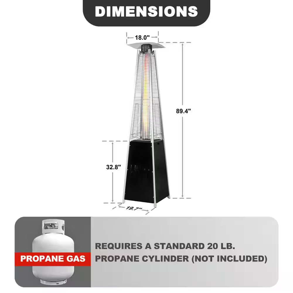 48,000 BTU Quartz Glass Tube Heat-Focusing Black Propane Gas Standing Patio Heater