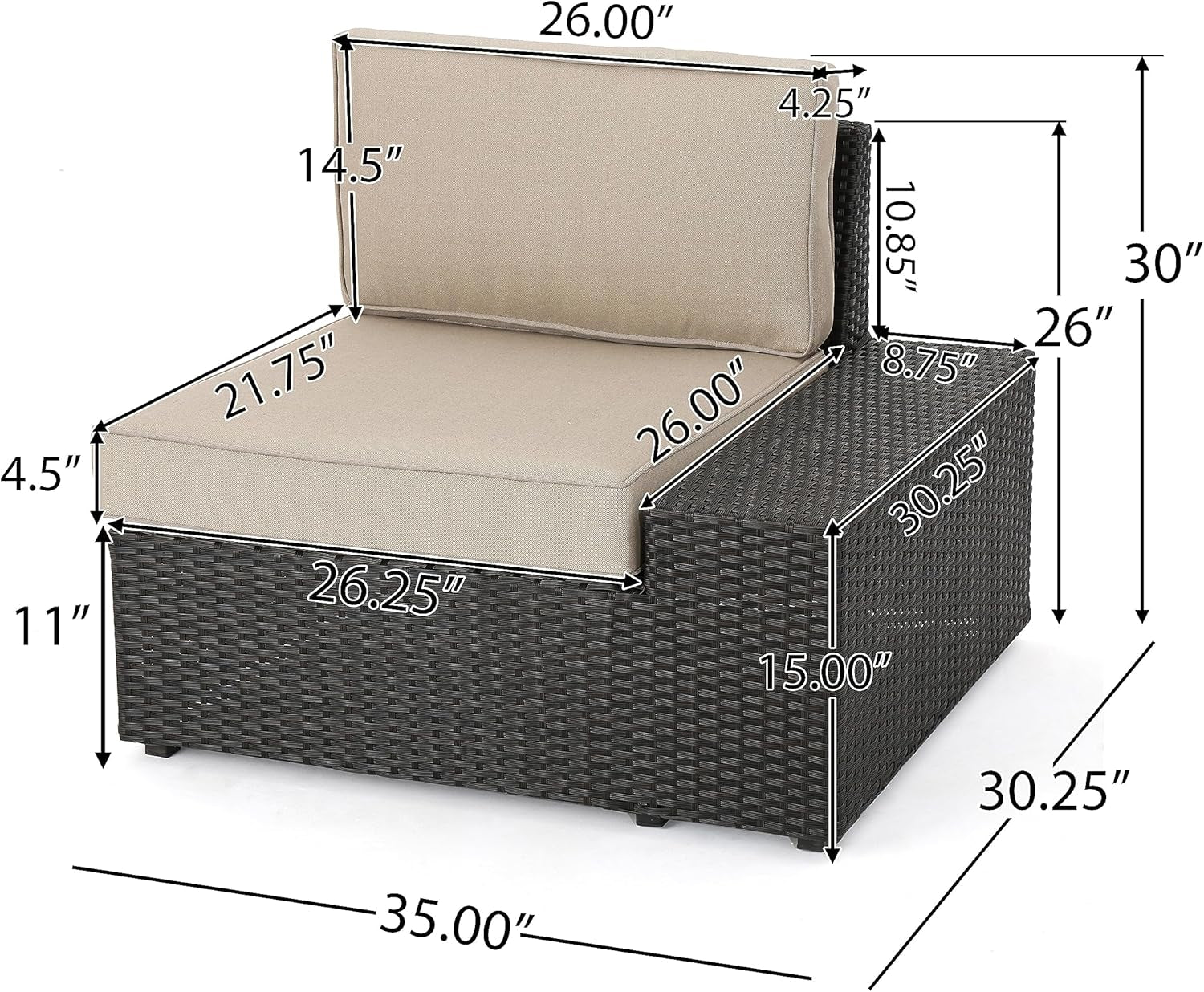 Santa Cruz Outdoor Wicker Sectional Sofa Set with Water Resistant Cushions, 6-Pcs Set, Brown