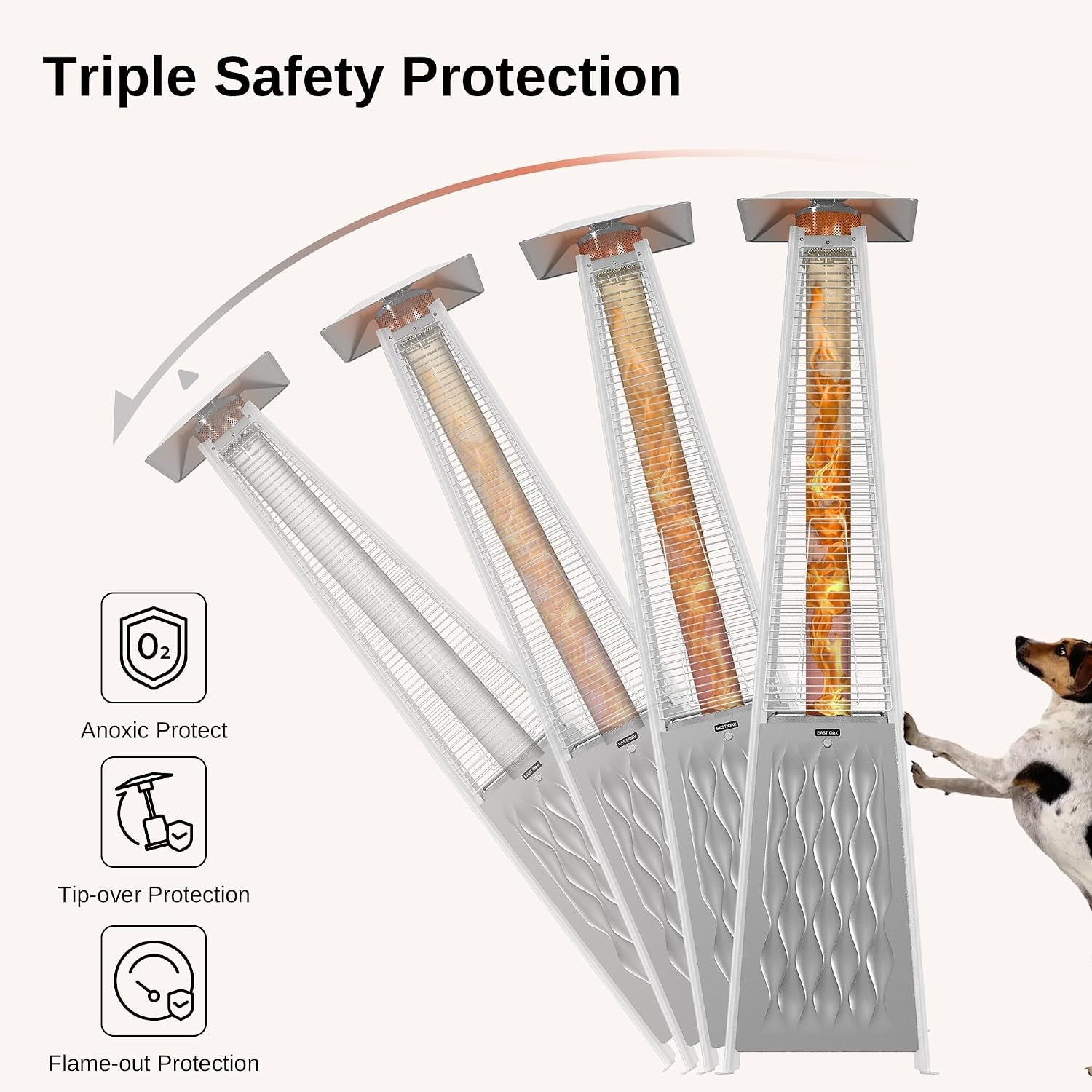 48,000 BTU Pyramid Patio Heater, Quartz Glass Tube Propane Outdoor Heater with Wheels, Triple Safety Protection, 2025 Upgrade for Home, Backyard & Commercial Spaces, Stainless Steel
