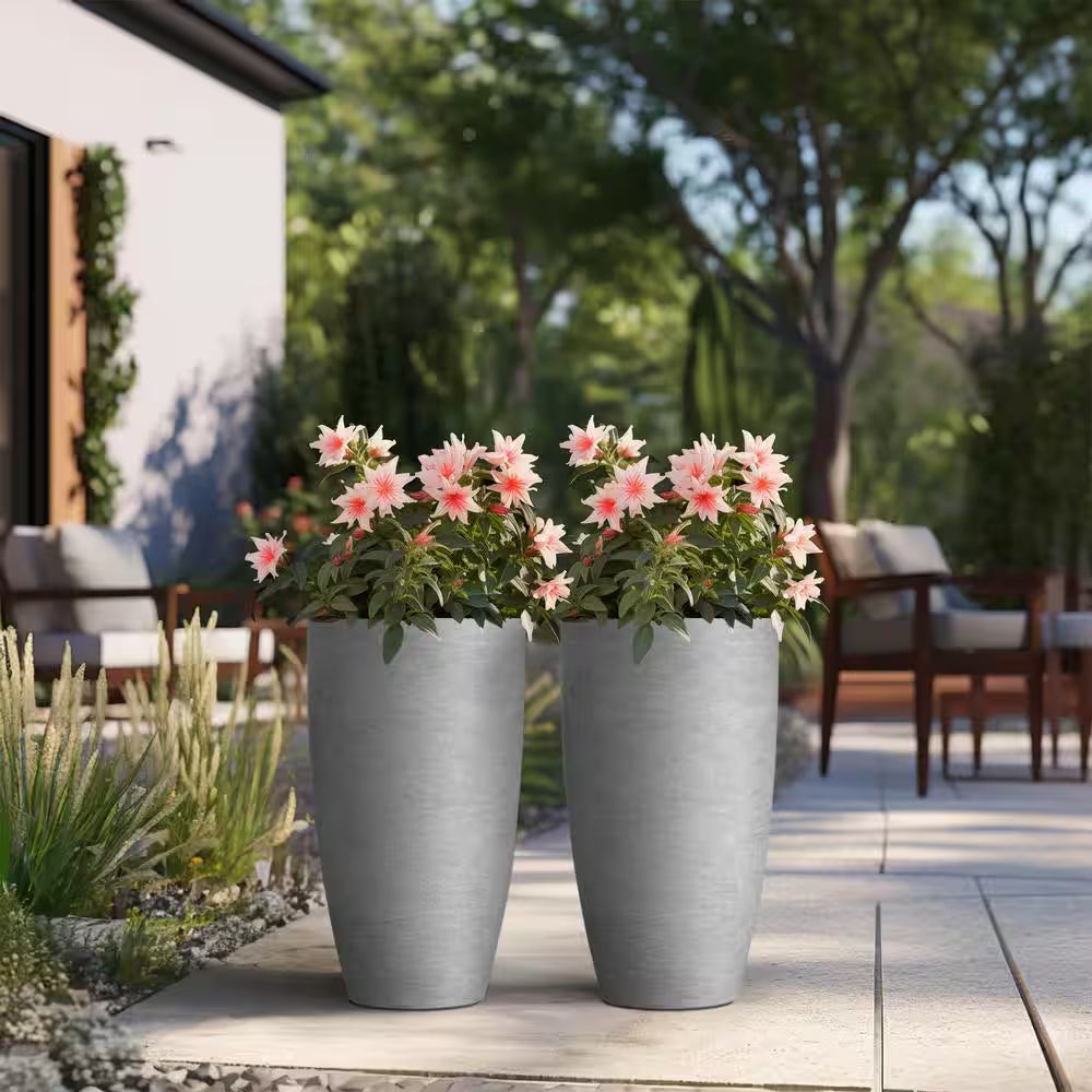 13.5In. Dia Stone Finish Extra Large Tall round Concrete Plant Pot/Planter for Indoor & Outdoor Set of 2
