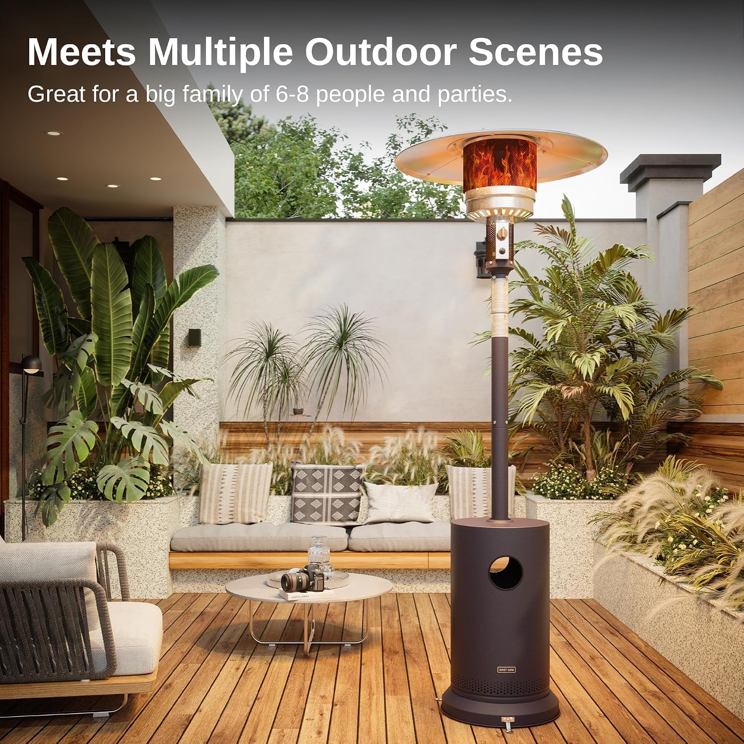 48,000 BTU Patio Heater with Sand Box, Table Design, Double-Layer Stainless Steel Burner, Wheels, Triple Protection System, Outdoor Heater for Home and Residential, Lava Smoke