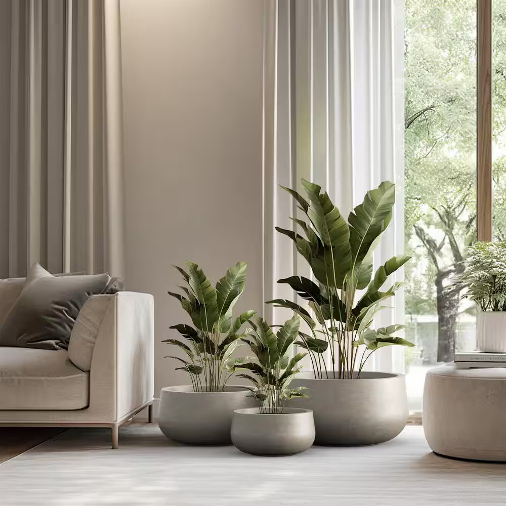 11.4In.,15In.,19In. Dia Light Gray Extra Large Tall round Concrete Plant Pot/Planter for Indoor and Outdoor(Set of 3)