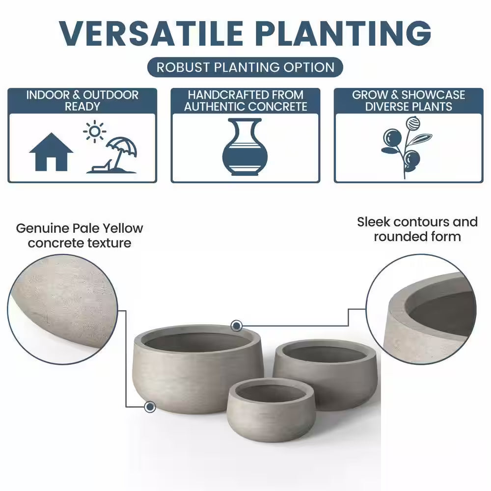 11.4In.,15In.,19In. Dia Light Gray Extra Large Tall round Concrete Plant Pot/Planter for Indoor and Outdoor(Set of 3)