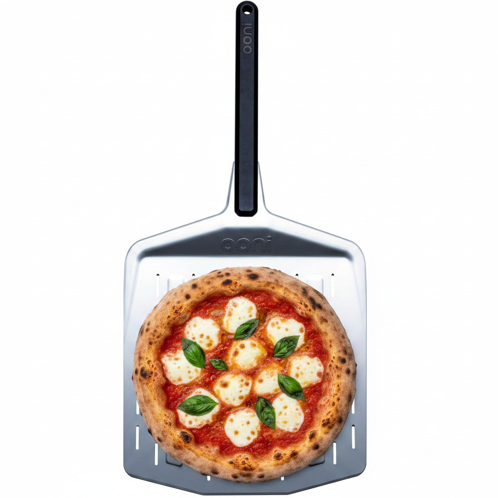 Ooni 12” Perforated Pizza Peel – Aluminum Metal Pizza Peel 12 Inch, Pizza Spatula Paddle, Lightweight Pizza Turning Peel with Long Handle, Pizza Oven Accessories, Pizza Tools, Rectangle Pizza Turner