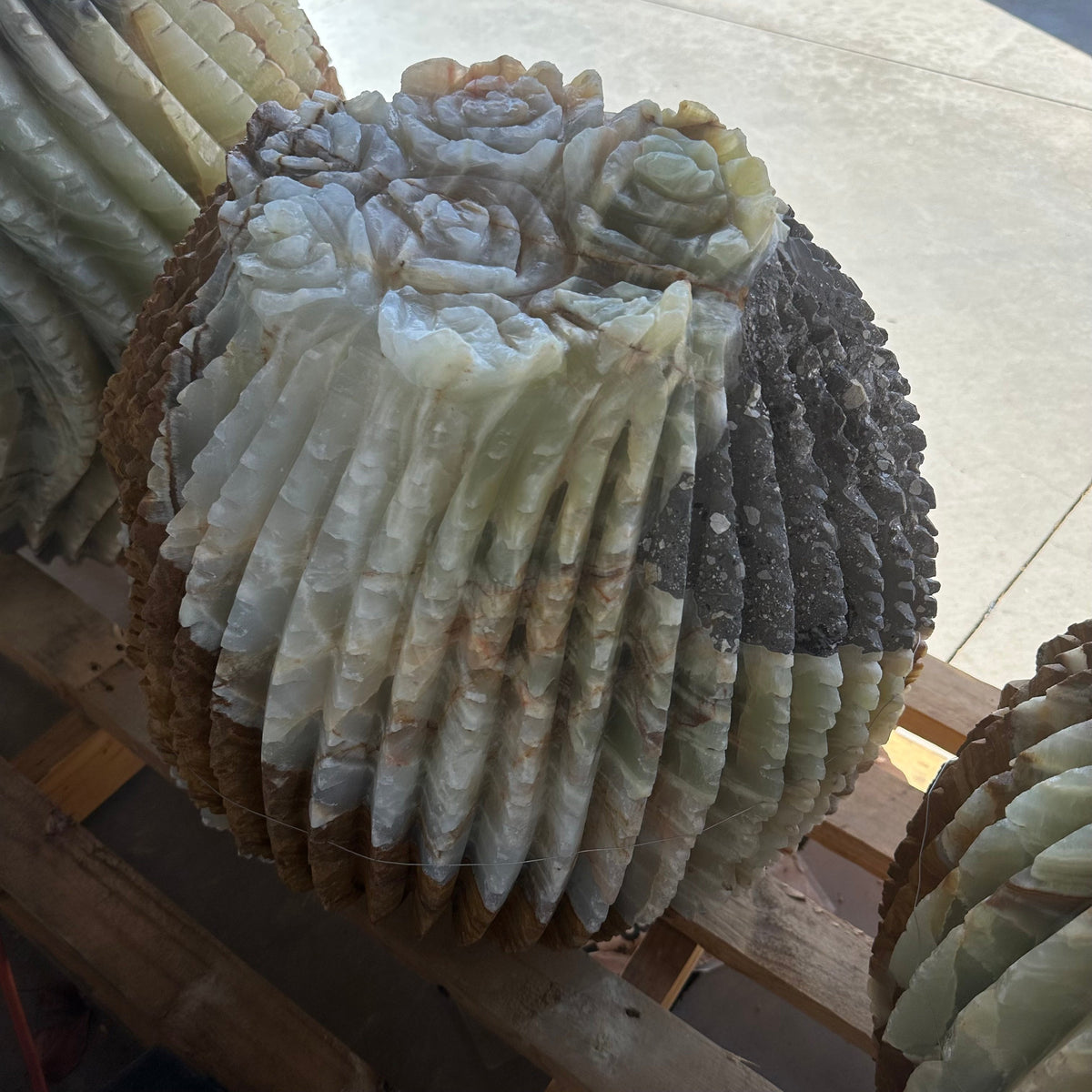 Rare Earth Gallery Green Talan Onyx Barrel Cactus Fountain Sculpture
