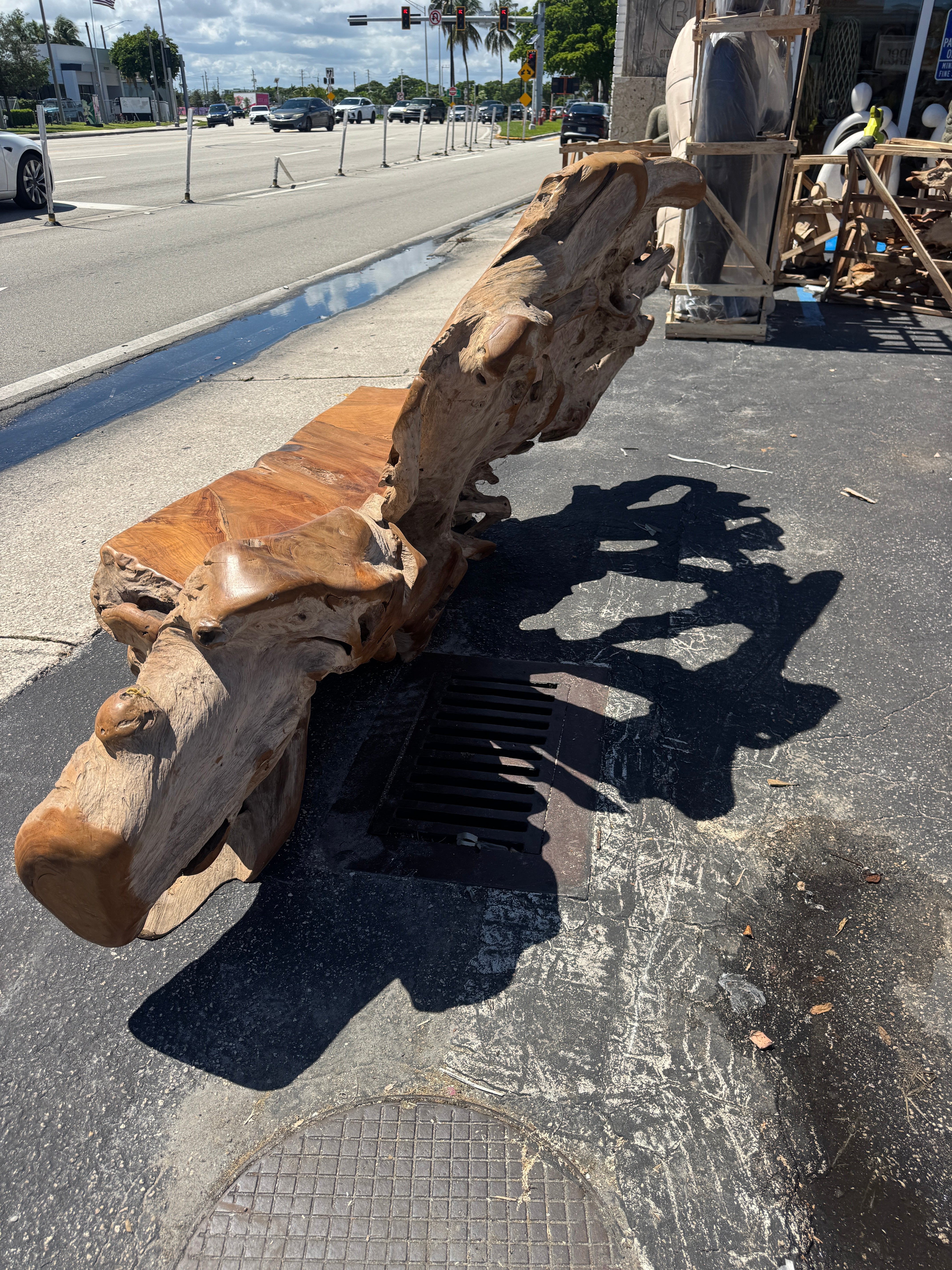 The Broward Design Center Teak Root Sofa XXL (D) – One-of-a-Kind Sculptural Bench
