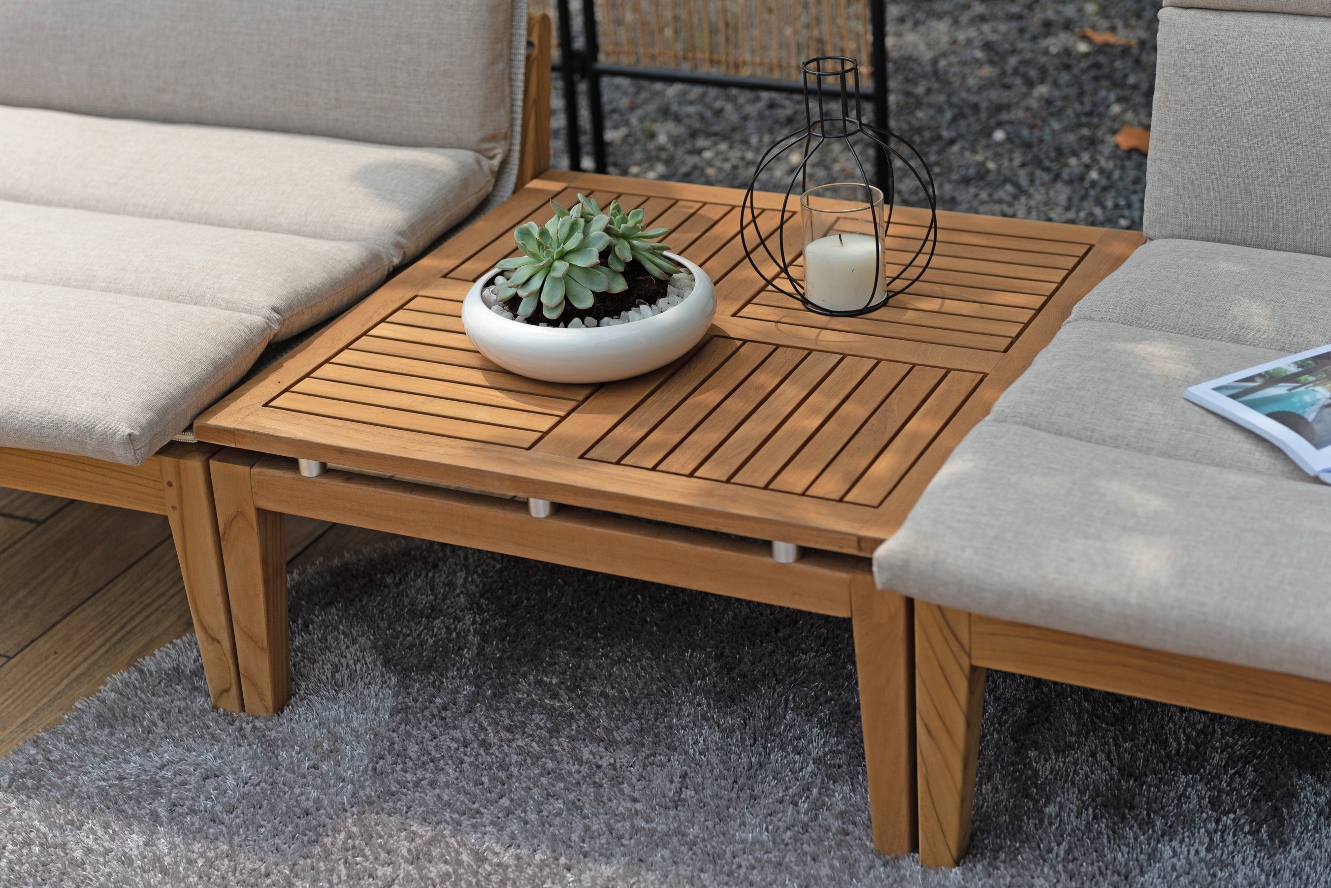 LifestyleGarden Arno Teak 3-Piece Modular Outdoor Bistro Set – Light