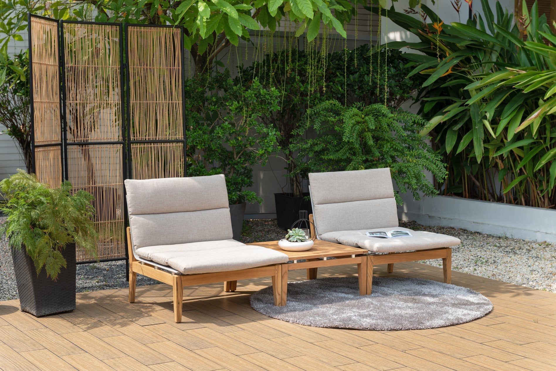 LifestyleGarden Arno Teak 3-Piece Modular Outdoor Bistro Set – Light