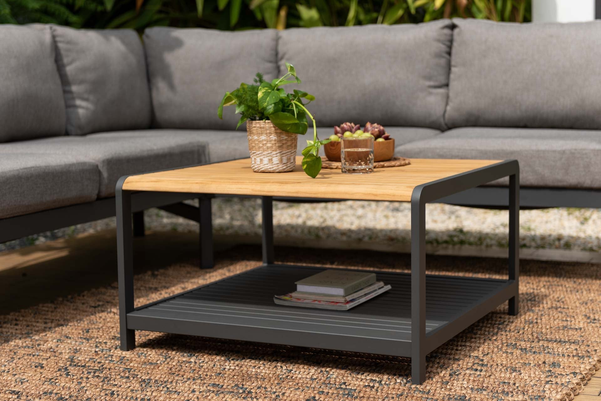 LifestyleGarden Amber 3-Piece Outdoor Sectional & Coffee Table Set — Seats 7
