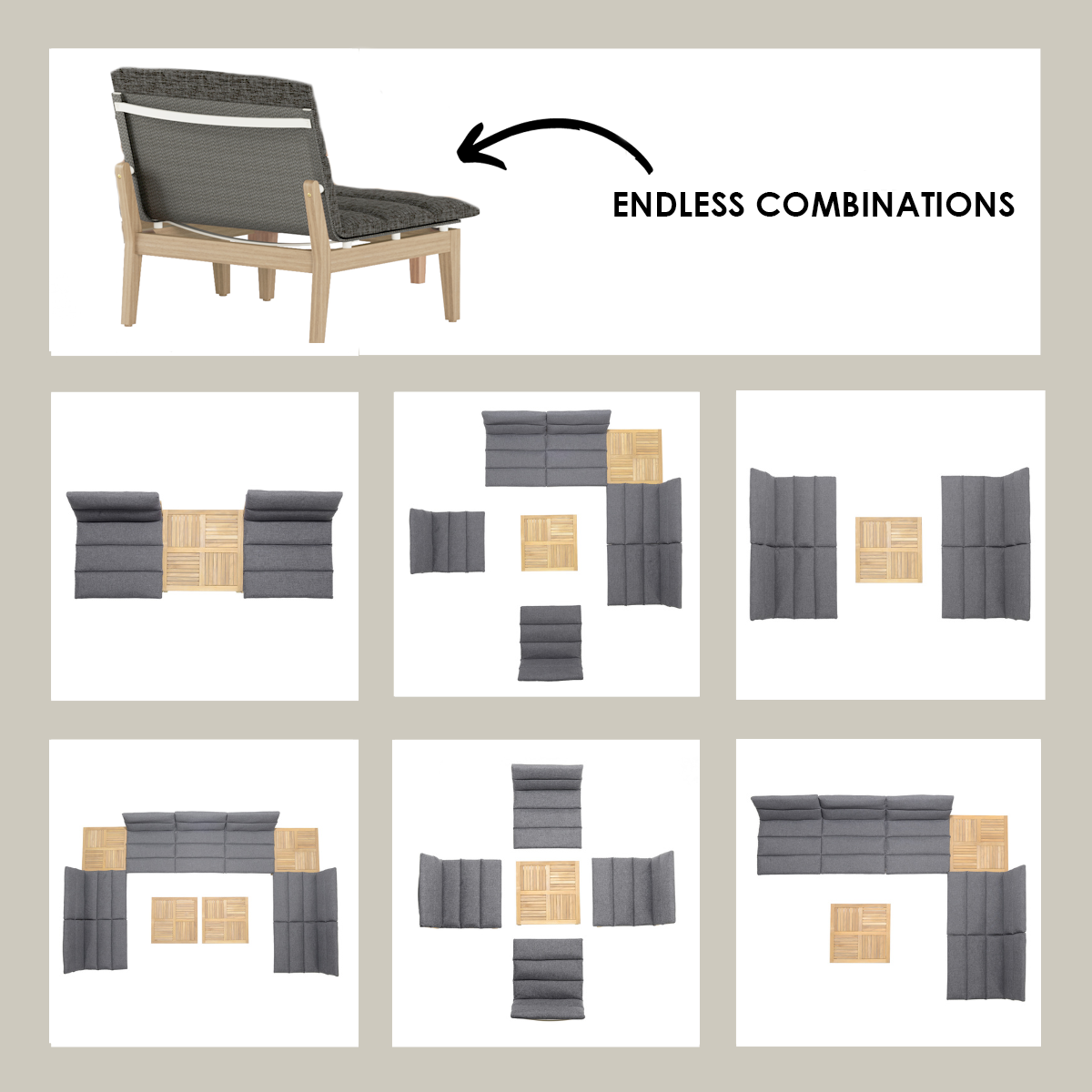 LifestyleGarden Arno Teak 6-Piece Modular Corner Sofa Set – Dark
