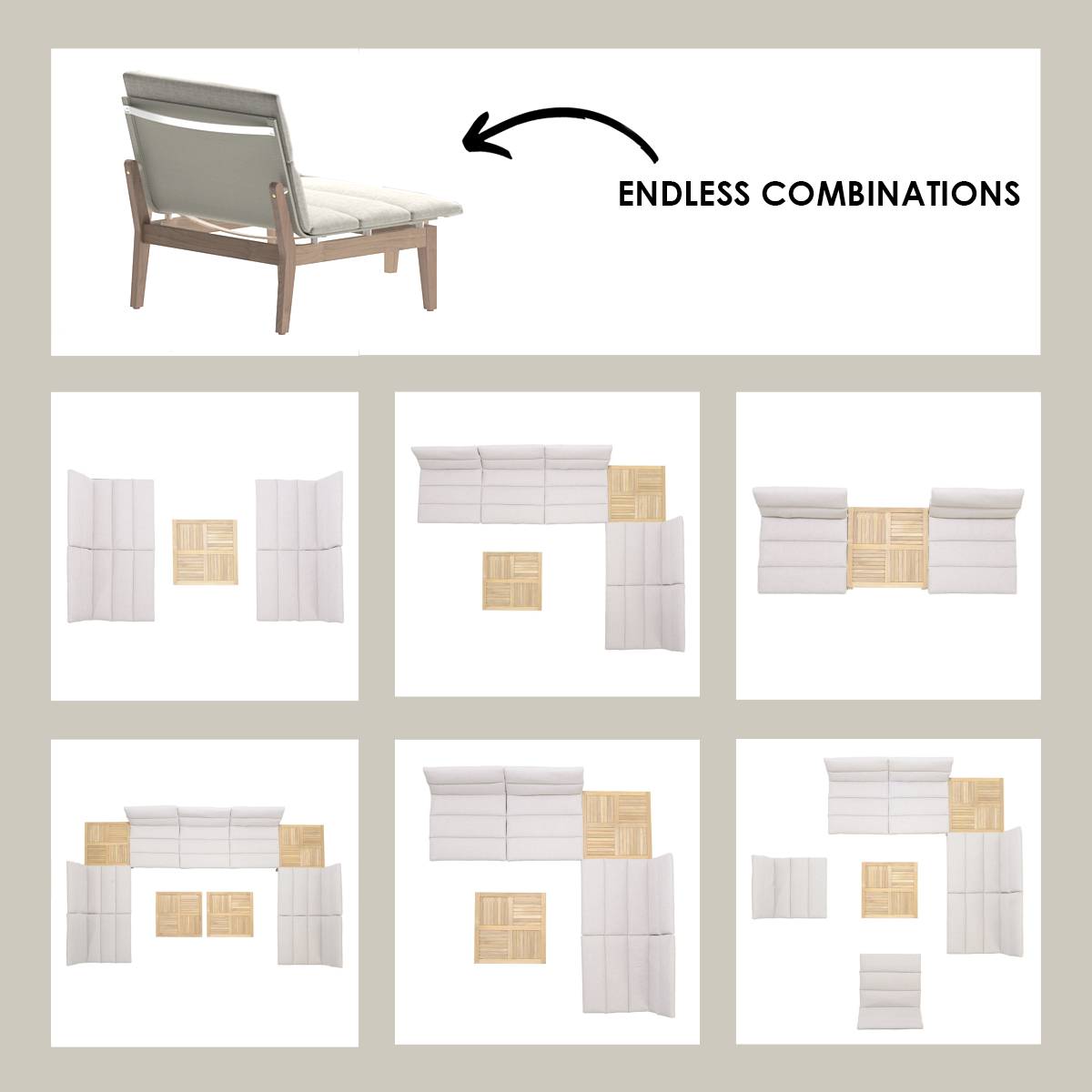 LifestyleGarden Arno Teak 3-Piece Modular Outdoor Bistro Set – Light