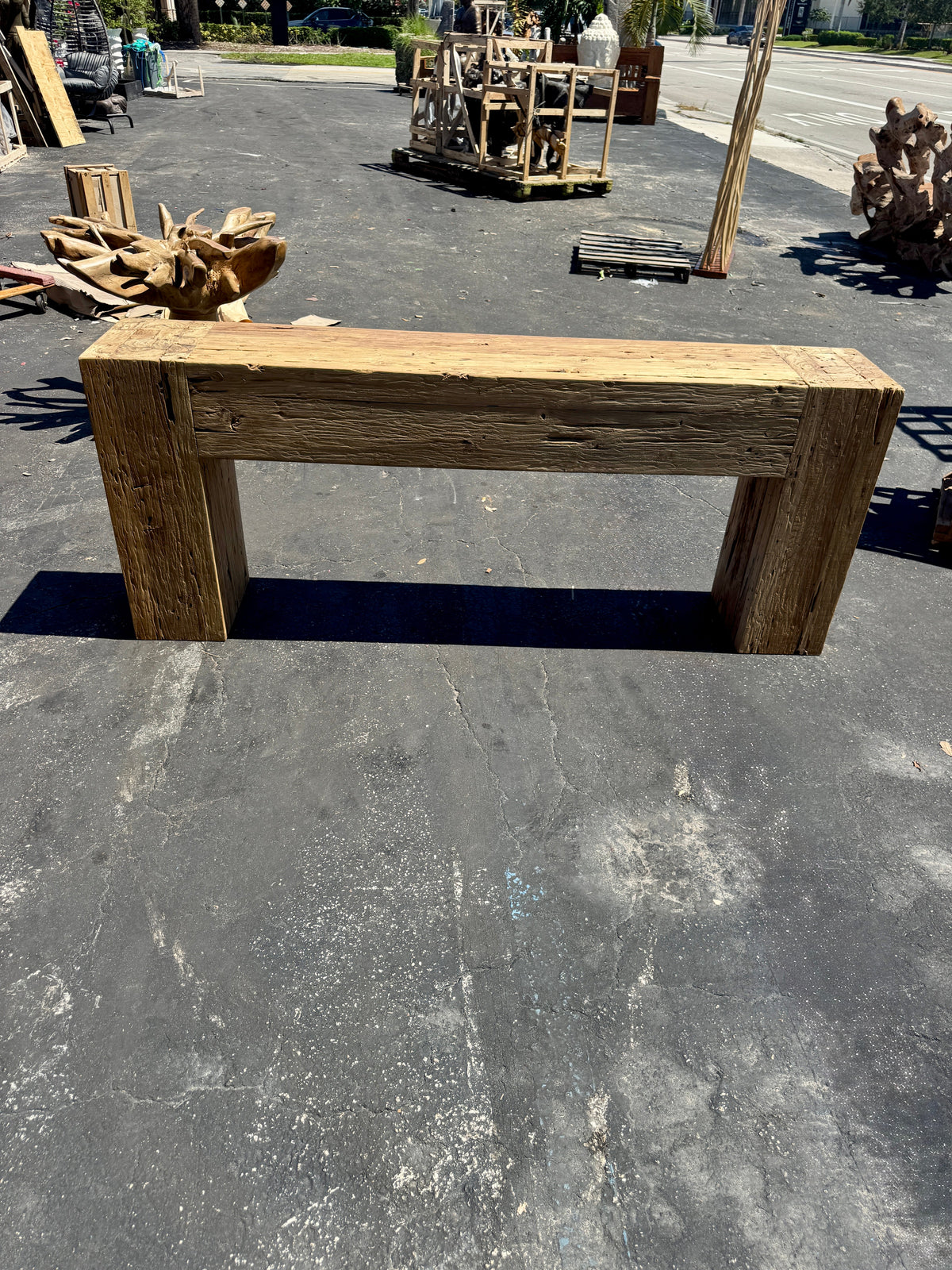 Recycled Teak Block Console Table – 79"