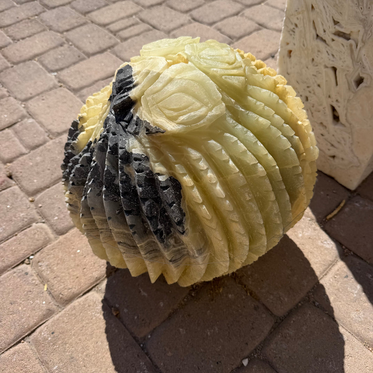 Rare Earth Gallery Green Talan Onyx Barrel Cactus Sculpture Fountain