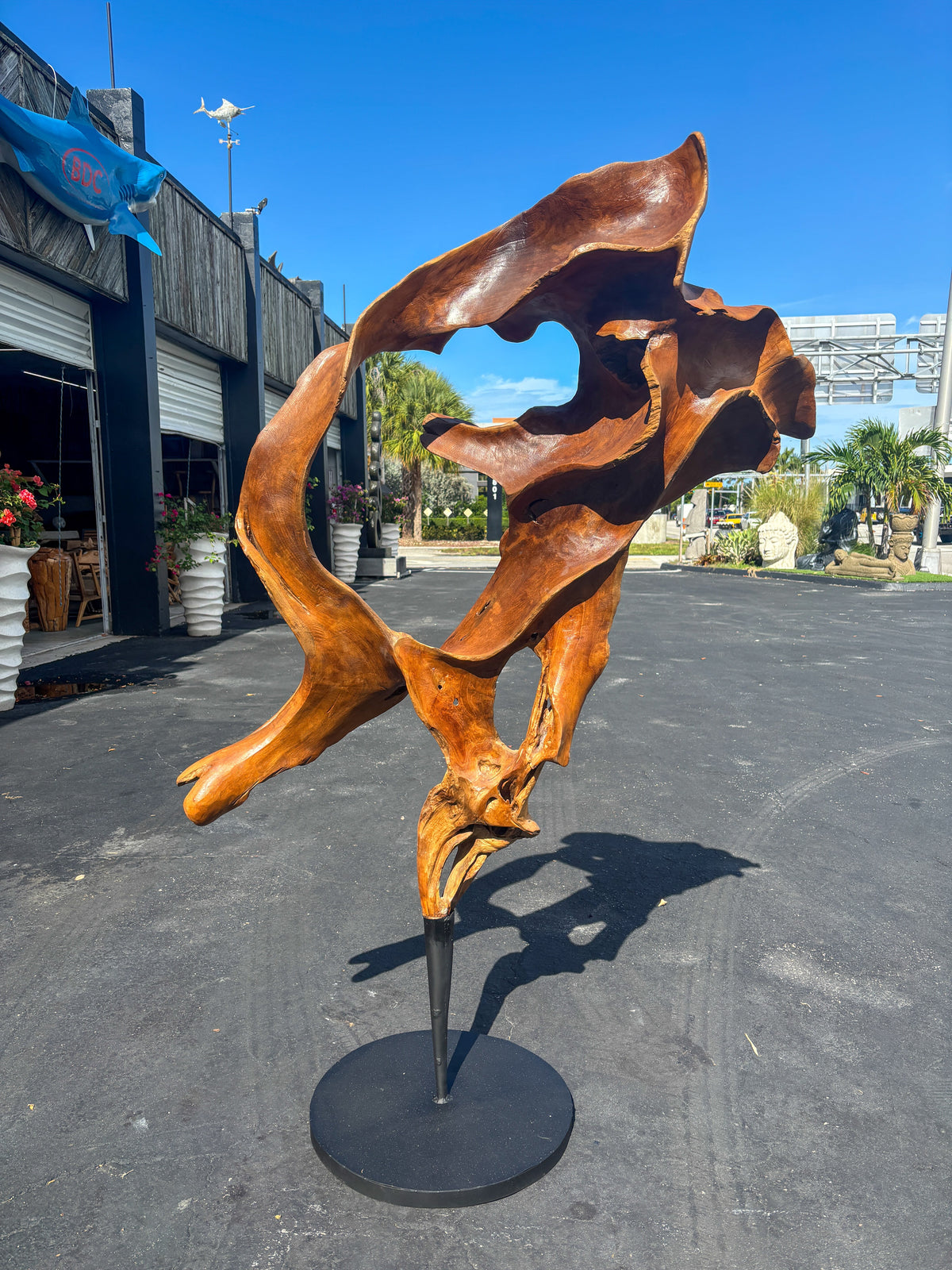 Broward Design Teak Sculpture with Black Base
