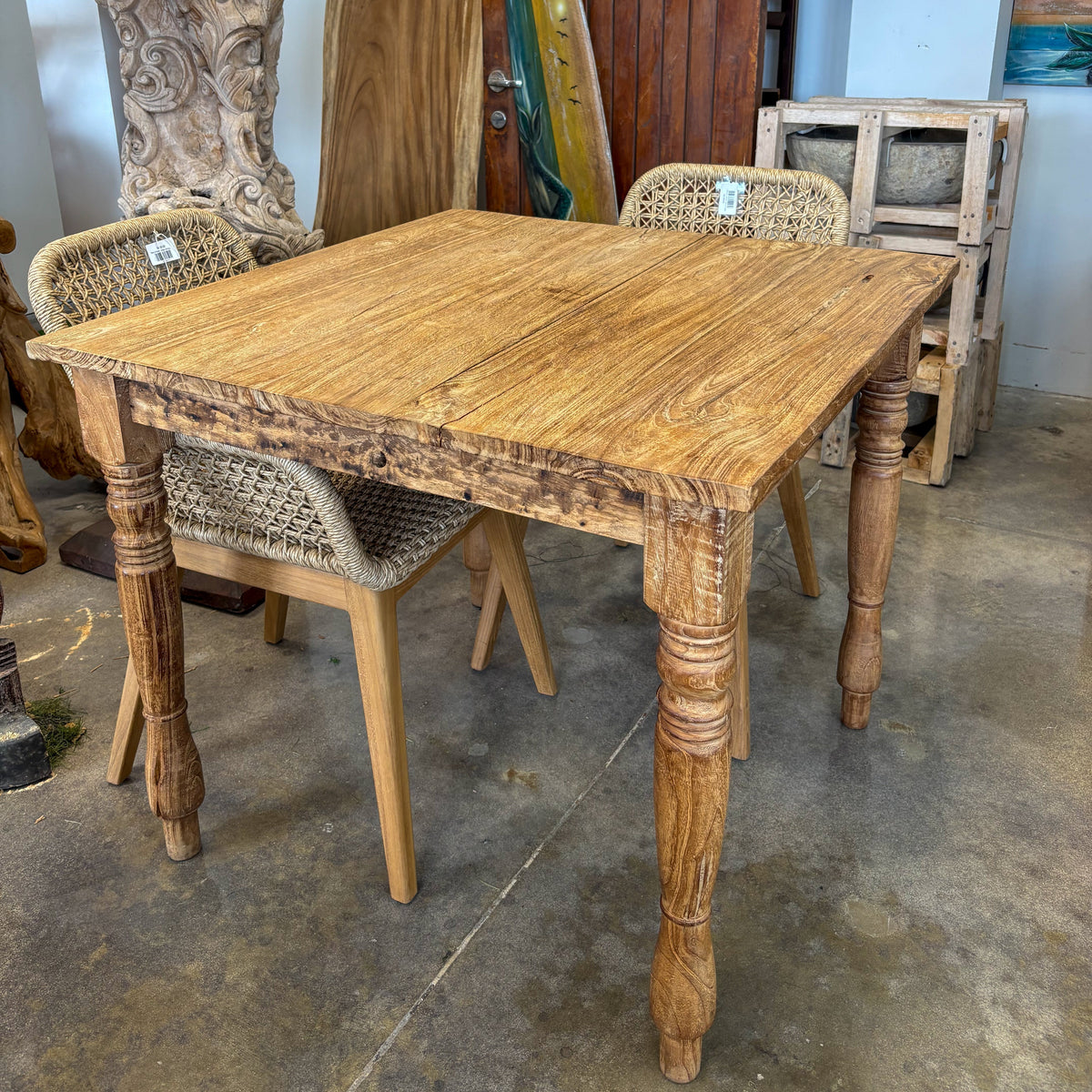 Teak stained square dining table