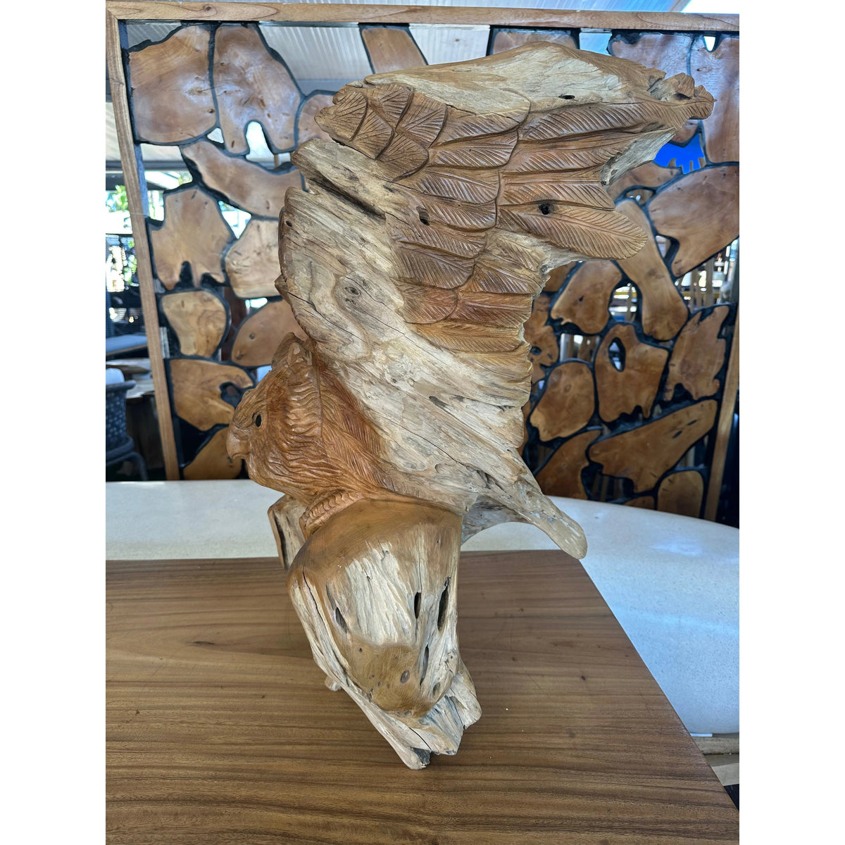 The Broward Design Center Hand-Carved Indonesian Teak Owl Sculpture