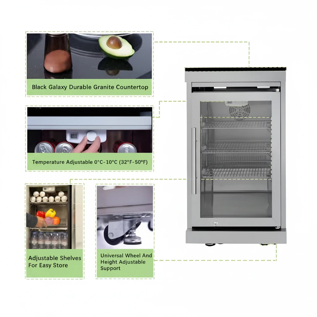 Stainless steel refrigerator with features 