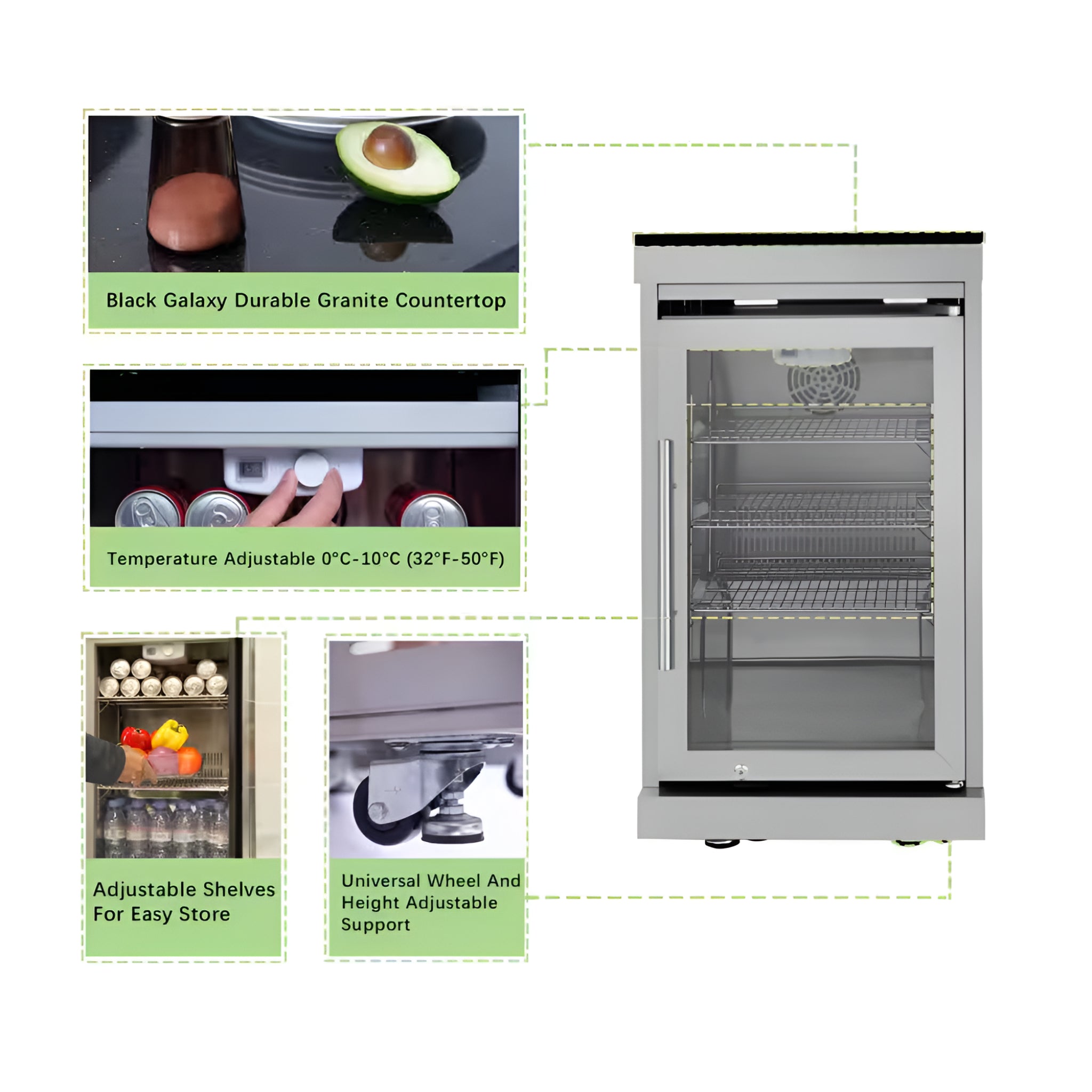Stainless steel refrigerator with features 