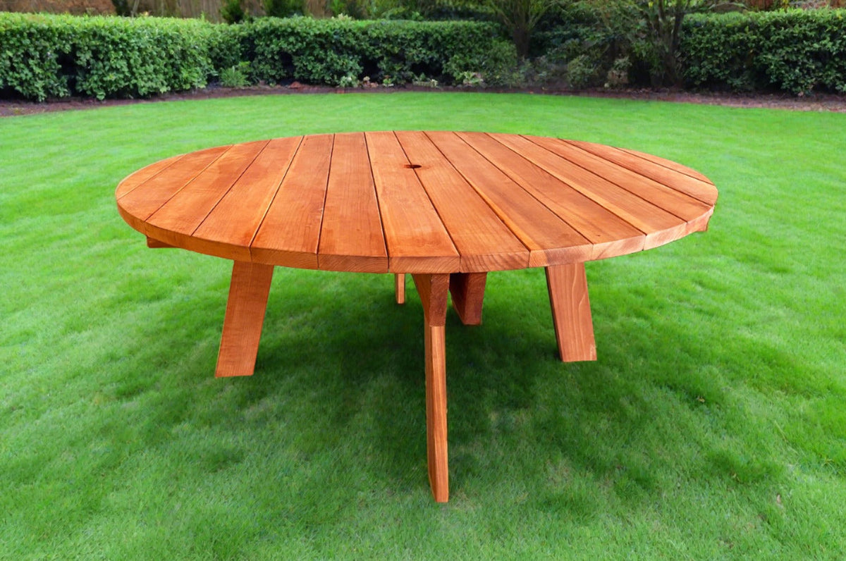 Best Redwood Super Deck Round Solid Wood Picnic Table