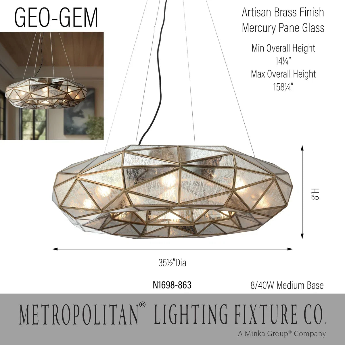 Metropolitan Geo-Gem 8-Light Indoor Chandelier – Artisan Brass