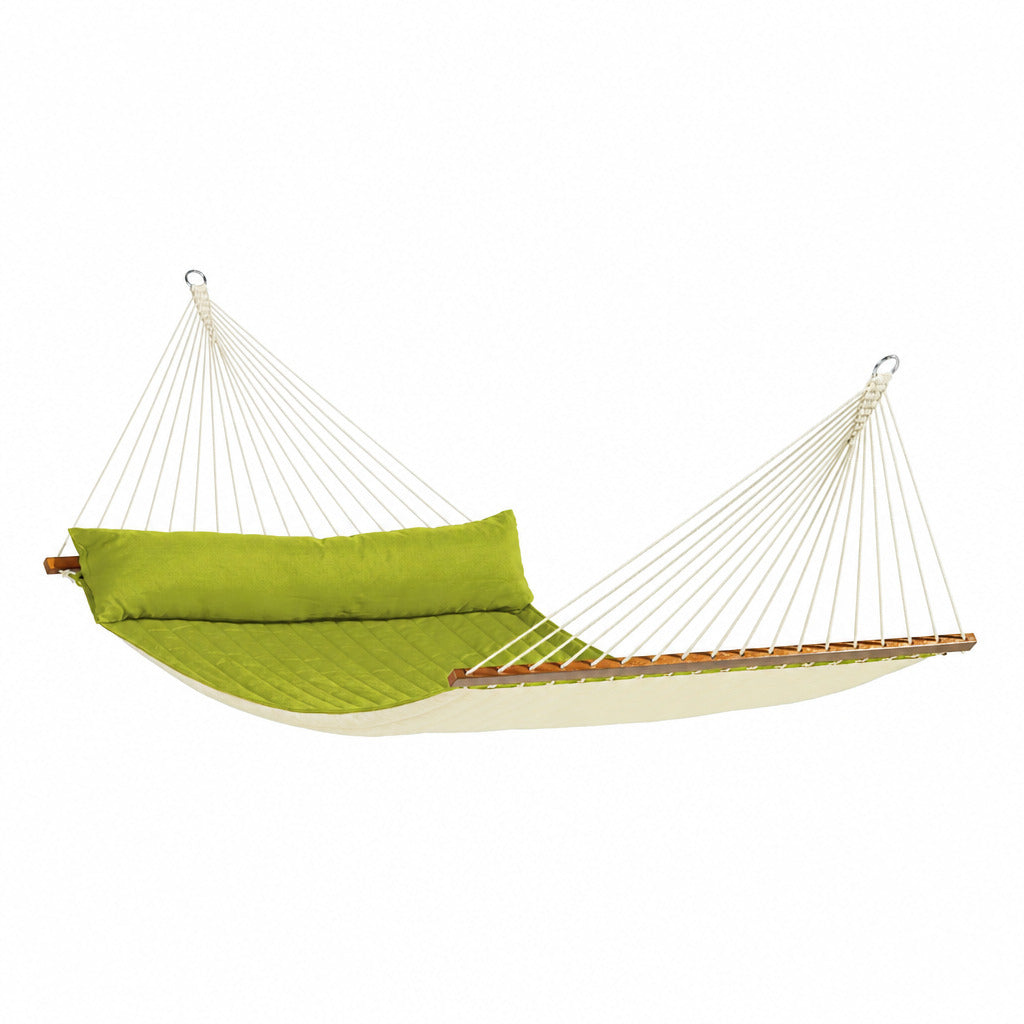 Green hammock with wooden bars on a white background